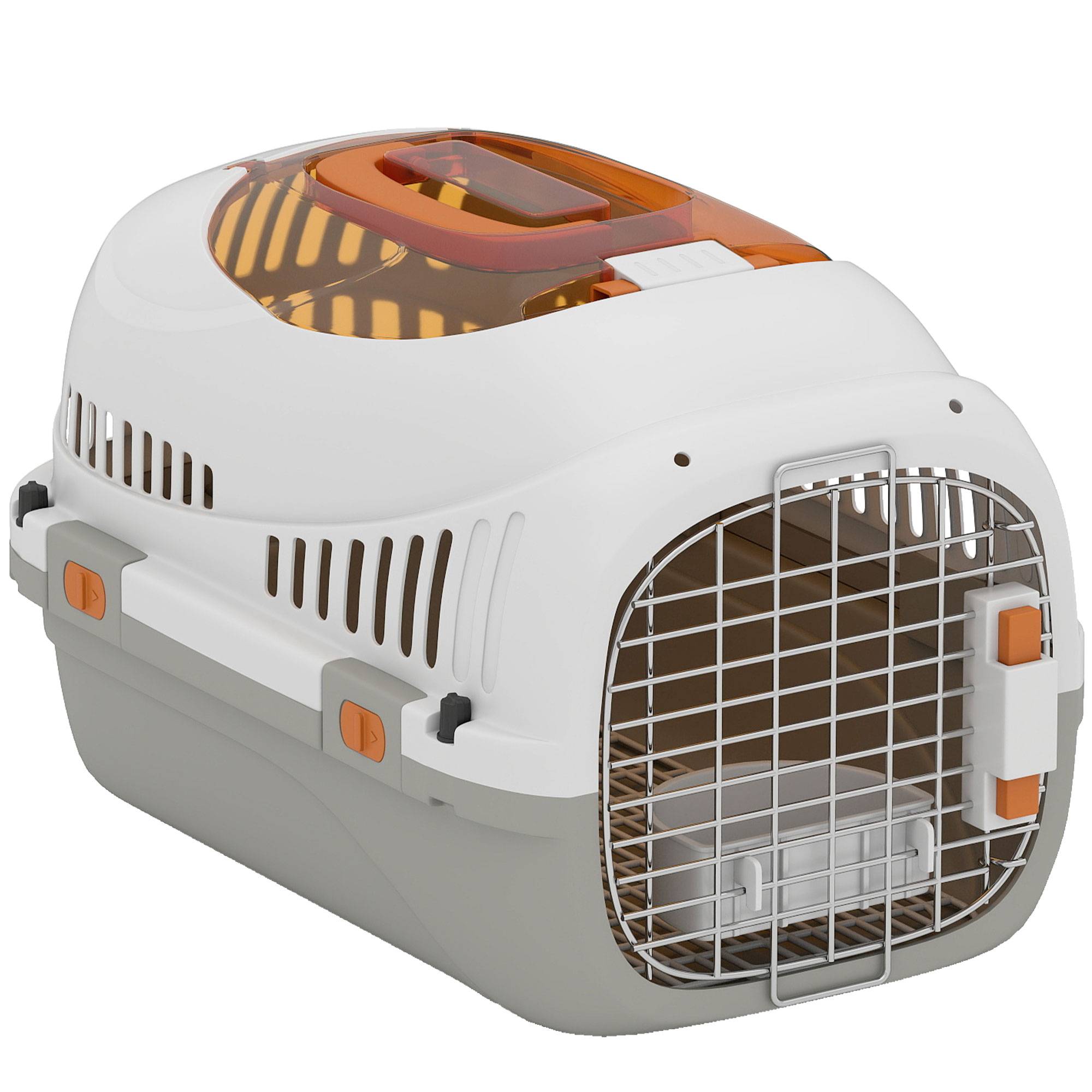 Cage de transport pour chats et petits chiens jusqu'à 4 kg avec puits de lumière et porte en acier gris clair - Image 2