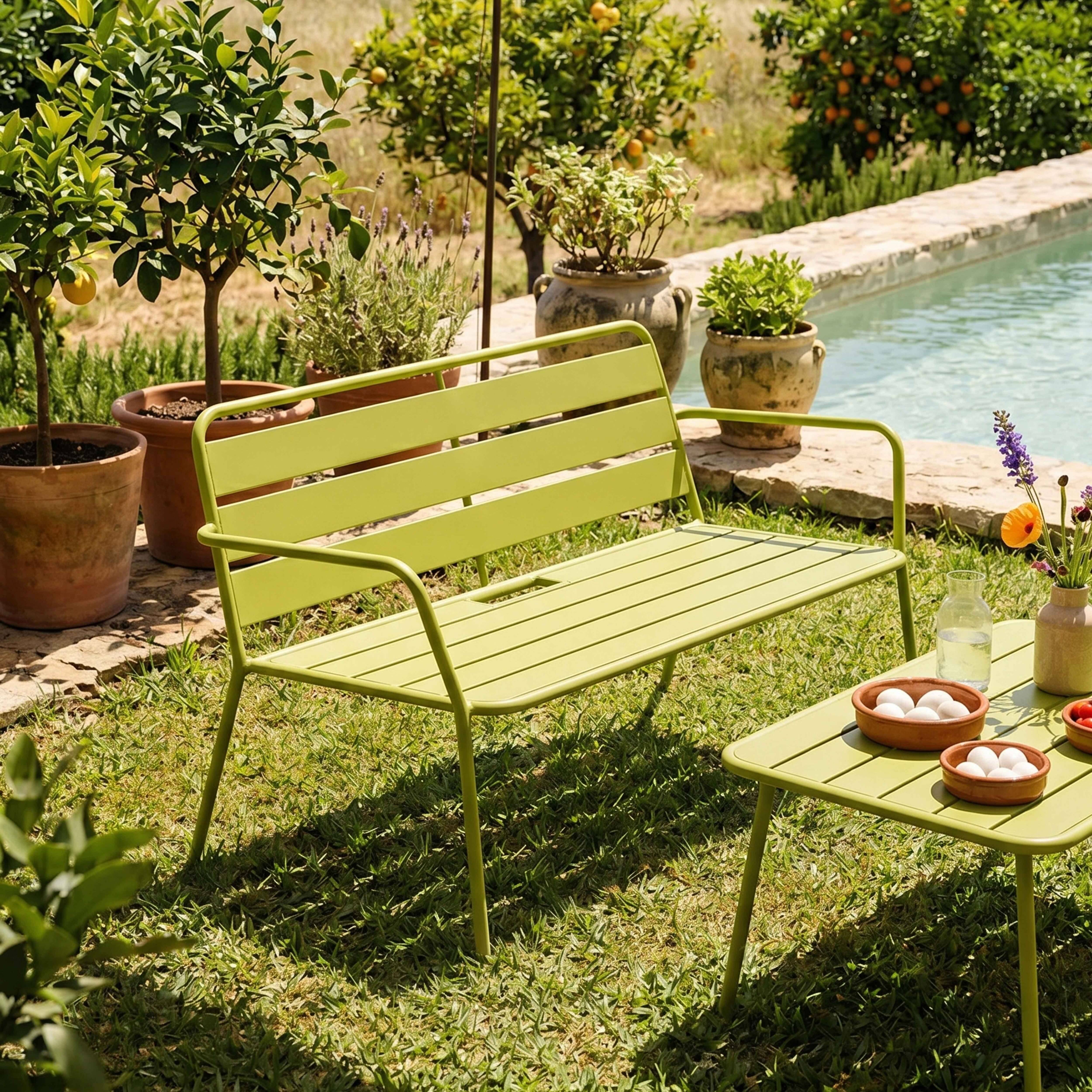Oviala - Canapé de jardin en métal vert Palavas - Oviala - Imagen 2