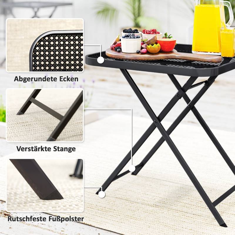 Table de jardin pliante 70x70cm, acier résistant, design carré avec découpe, pour terrasse et balcon, noire - Image 7