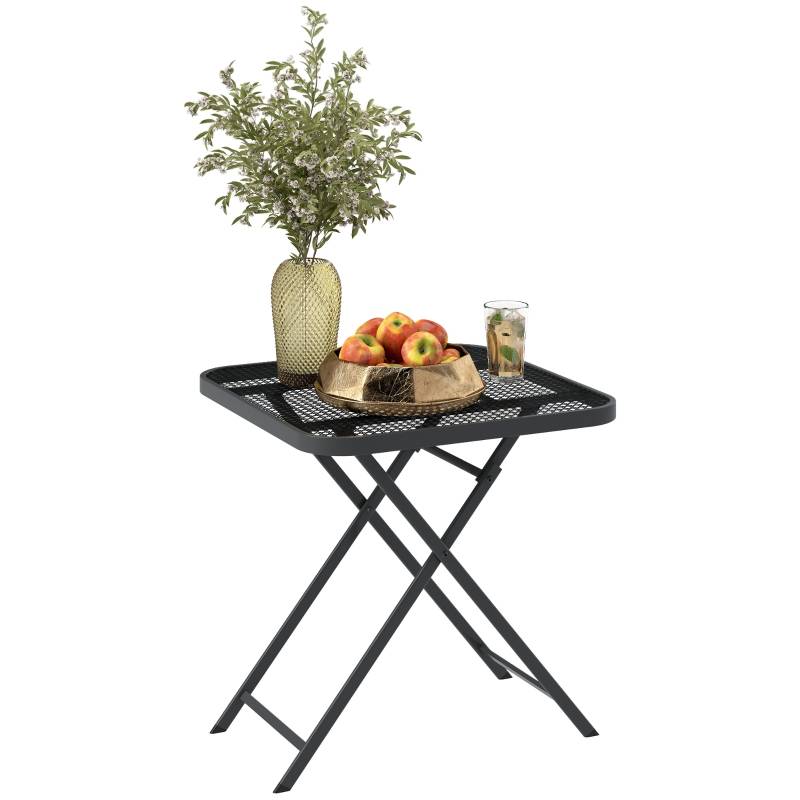 Table de jardin pliante 70x70cm, acier résistant, design carré avec découpe, pour terrasse et balcon, noire - Image 1