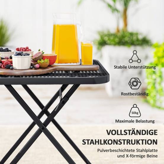 Table de jardin pliante 70x70cm, acier résistant, design carré avec découpe, pour terrasse et balcon, noire - Image 6