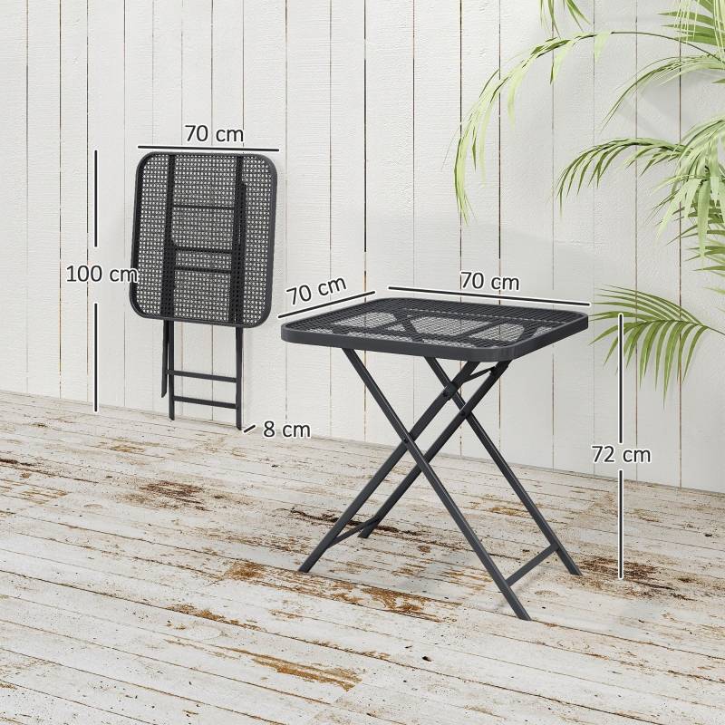 Table de jardin pliante 70x70cm, acier résistant, design carré avec découpe, pour terrasse et balcon, noire - Image 3