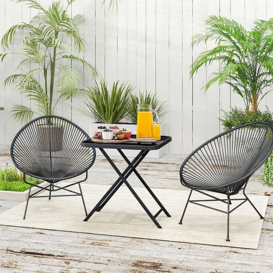 Table de jardin pliante 70x70cm, acier résistant, design carré avec découpe, pour terrasse et balcon, noire - Image 2