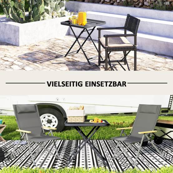 Table de jardin pliante 70x70cm, acier résistant, design carré avec découpe, pour terrasse et balcon, noire - Image 8