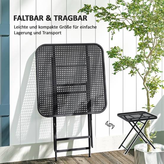Table de jardin pliante 70x70cm, acier résistant, design carré avec découpe, pour terrasse et balcon, noire - Image 5
