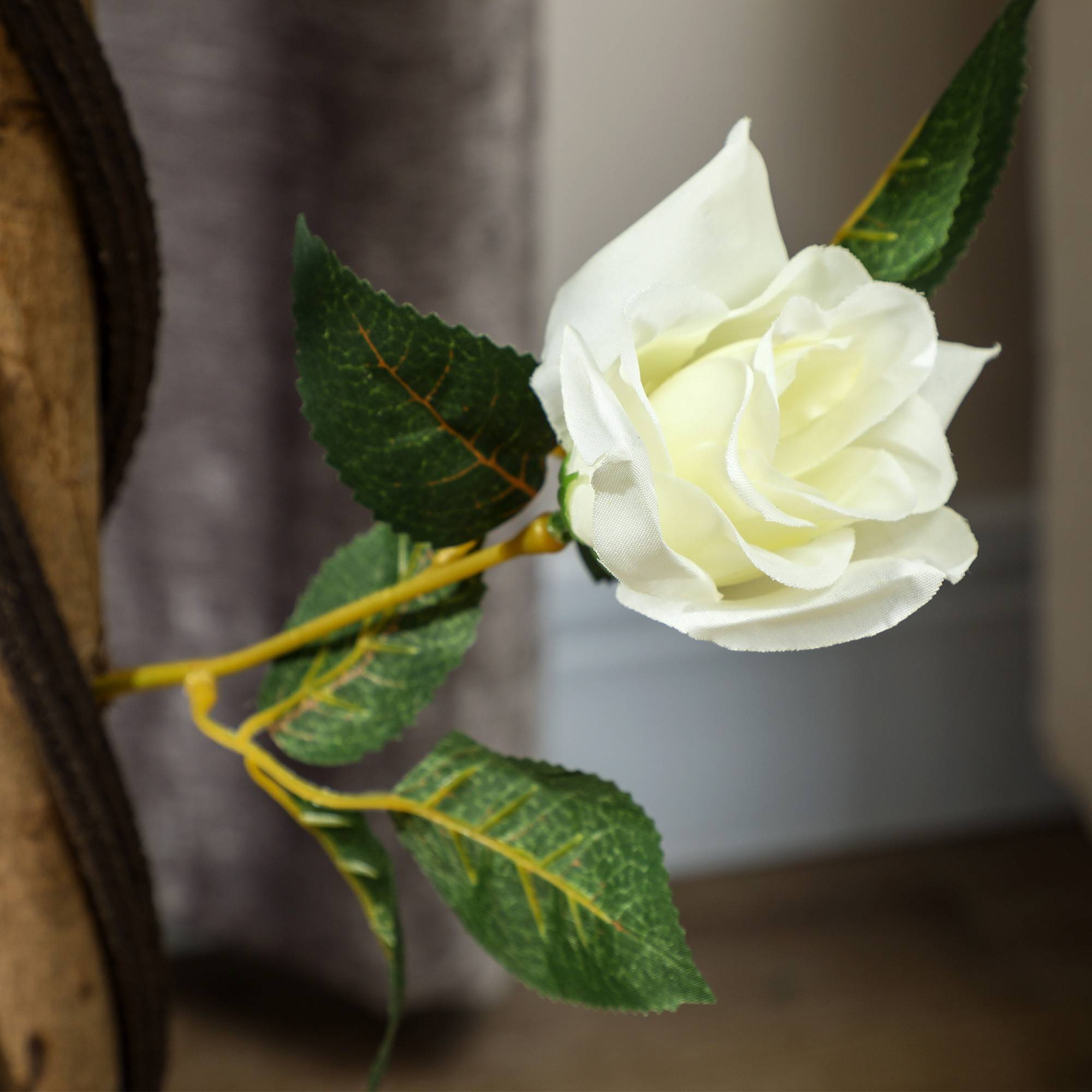 Rose artificielle 21 fleurs, pot ciment/mousse, Ø18x90cm, blanc - Image 10