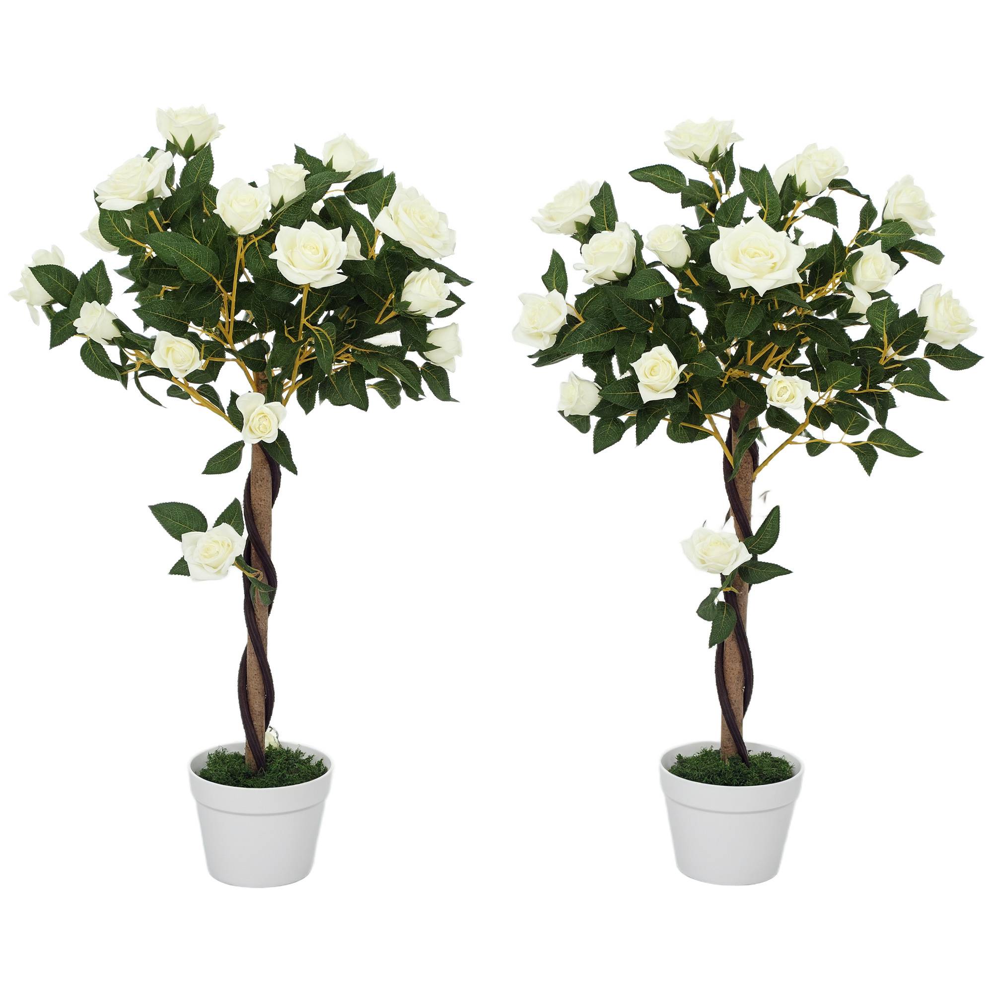 Rose artificielle 21 fleurs, pot ciment/mousse, Ø18x90cm, blanc - Image 1