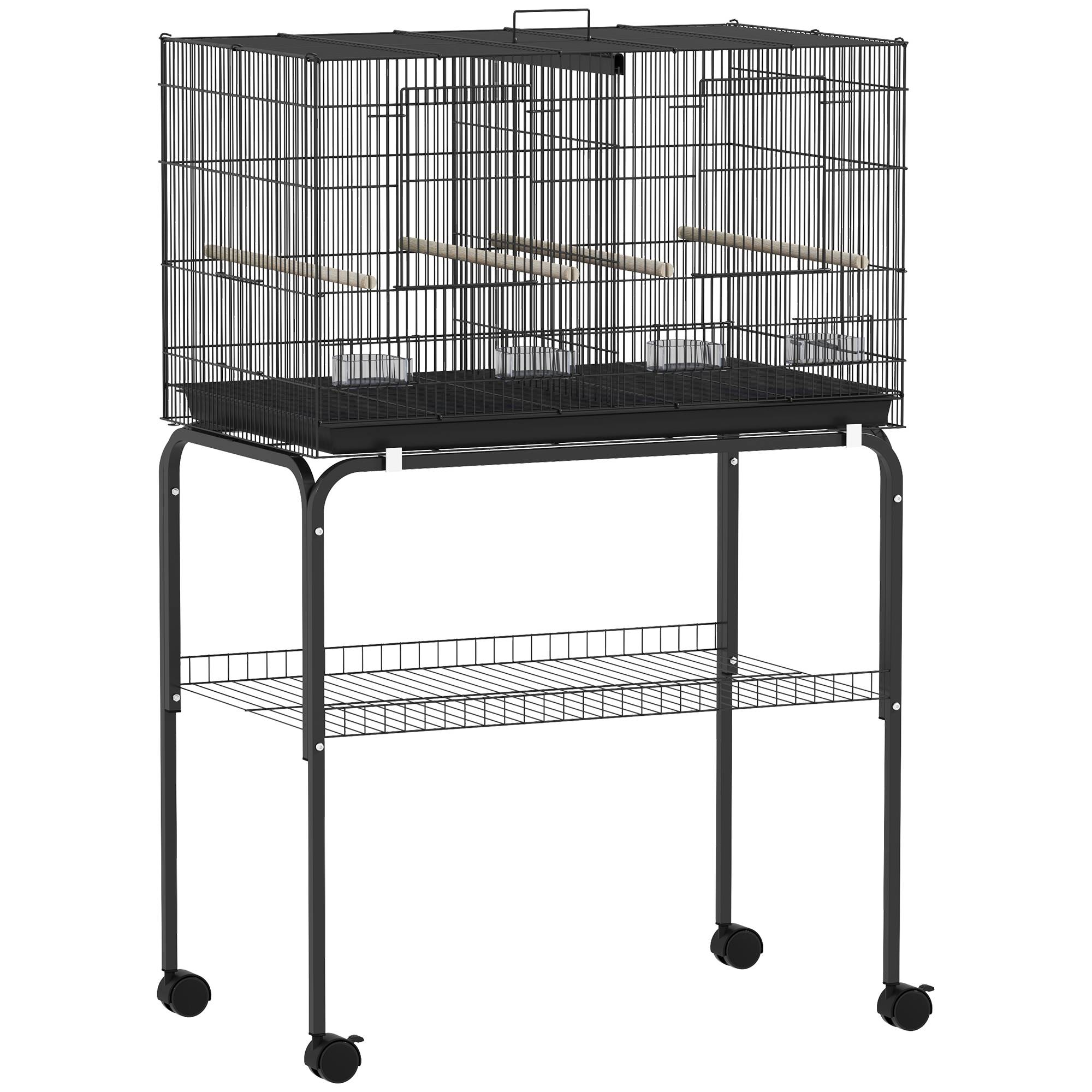 ComfortXL - Volière d'intérieur pour oiseaux en acier noir 76 x 46 x 116 cm avec séparateur amovible et roulettes - Image 10