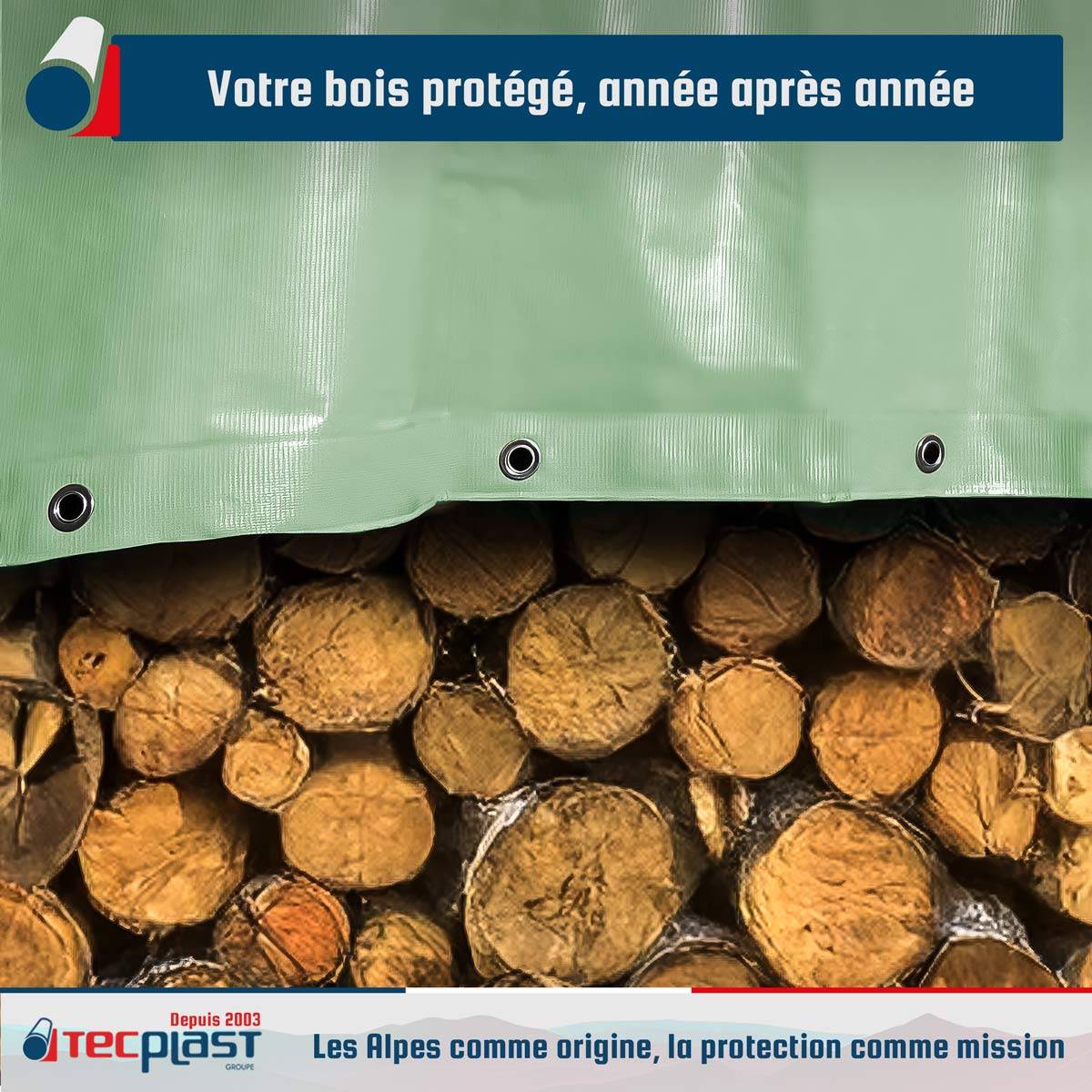 Bâche Bois 3x4 m LP506BO Vert Sauge - Garantie 5 ans - Bâche de protection étanche en PVC pour Bois de chauffage TECPLAST - Image 2