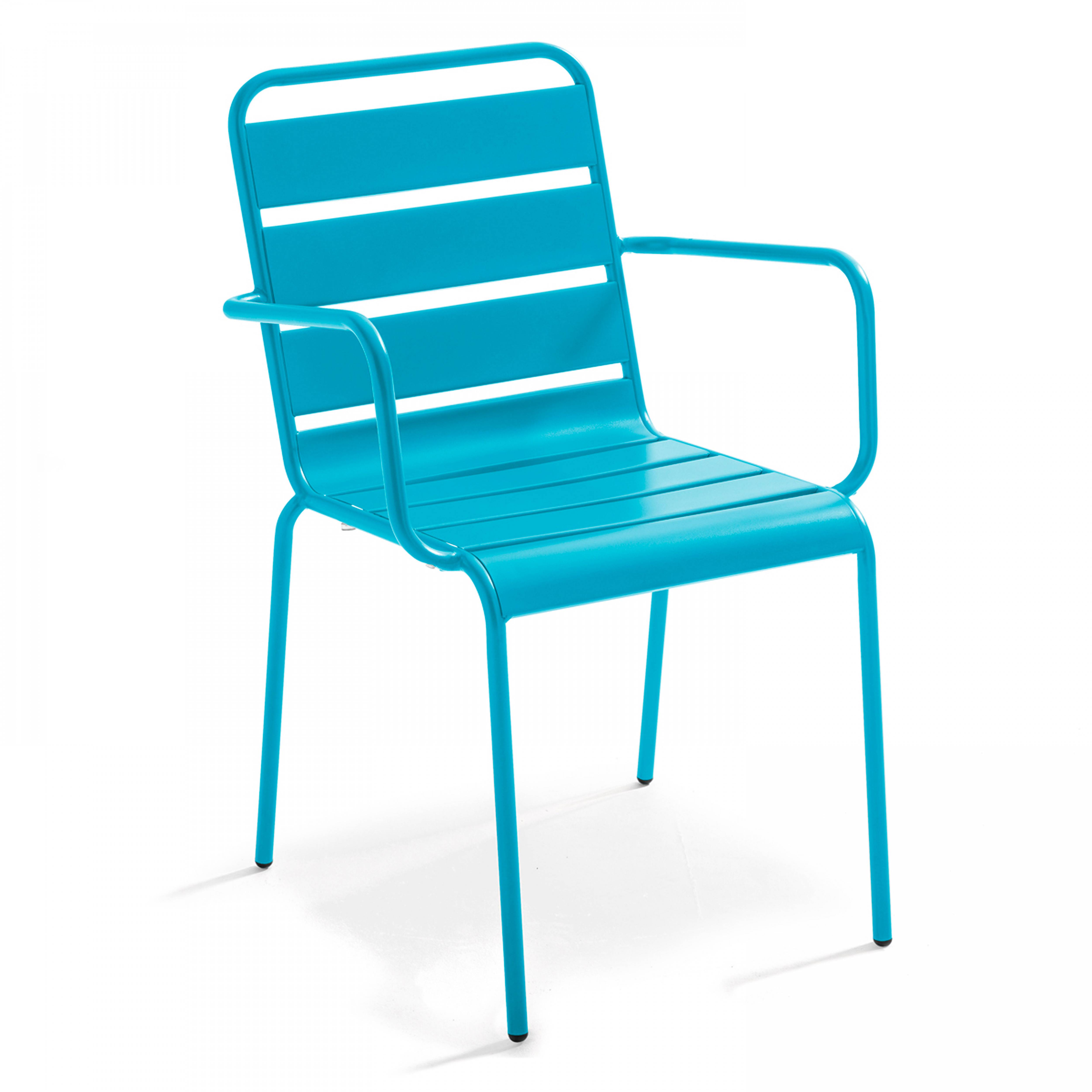 Oviala - Ensemble table de jardin bistrot et 2 fauteuils métal bleu Palavas - Oviala - Imagen 5