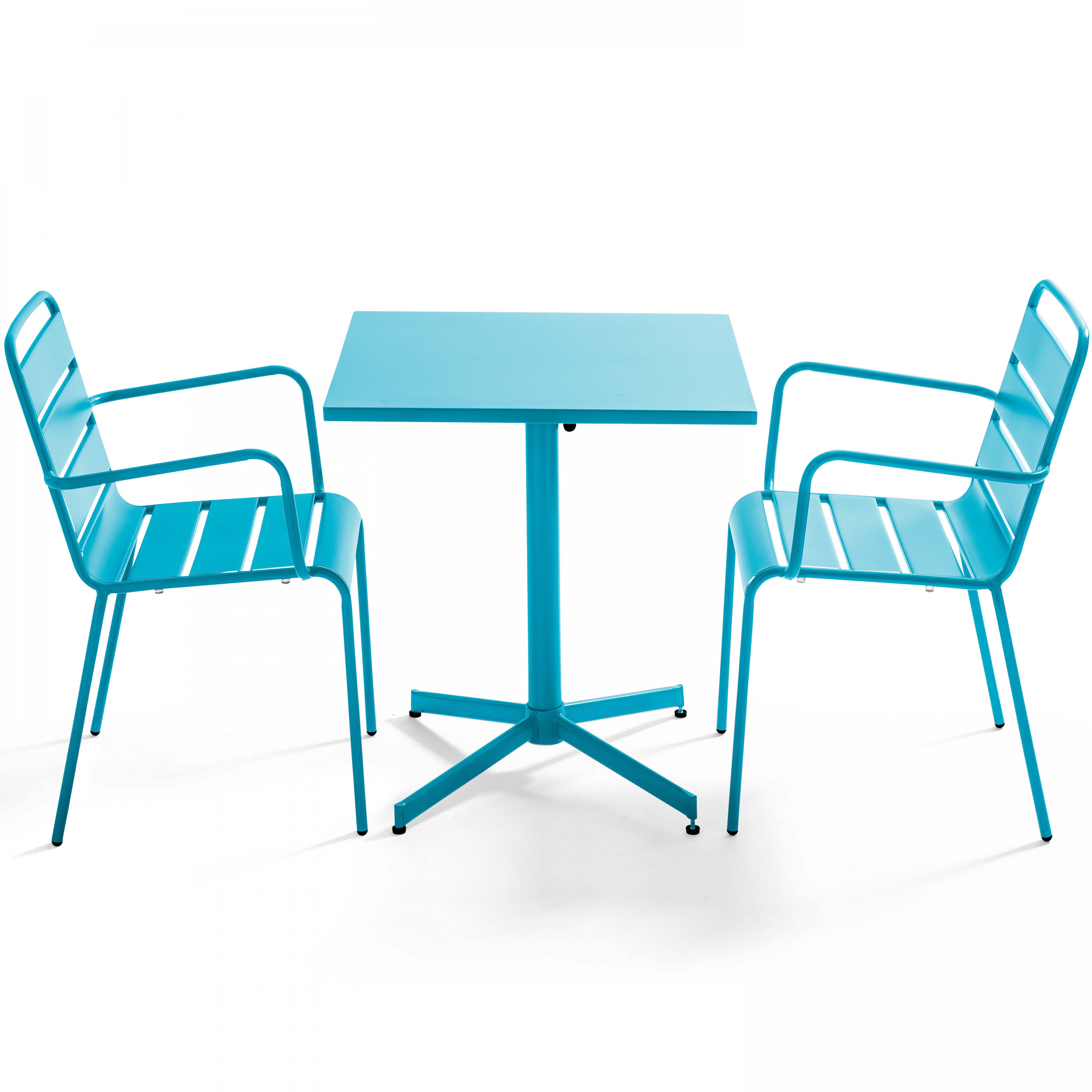 Oviala - Ensemble table de jardin bistrot et 2 fauteuils métal bleu Palavas - Oviala - Imagen 1