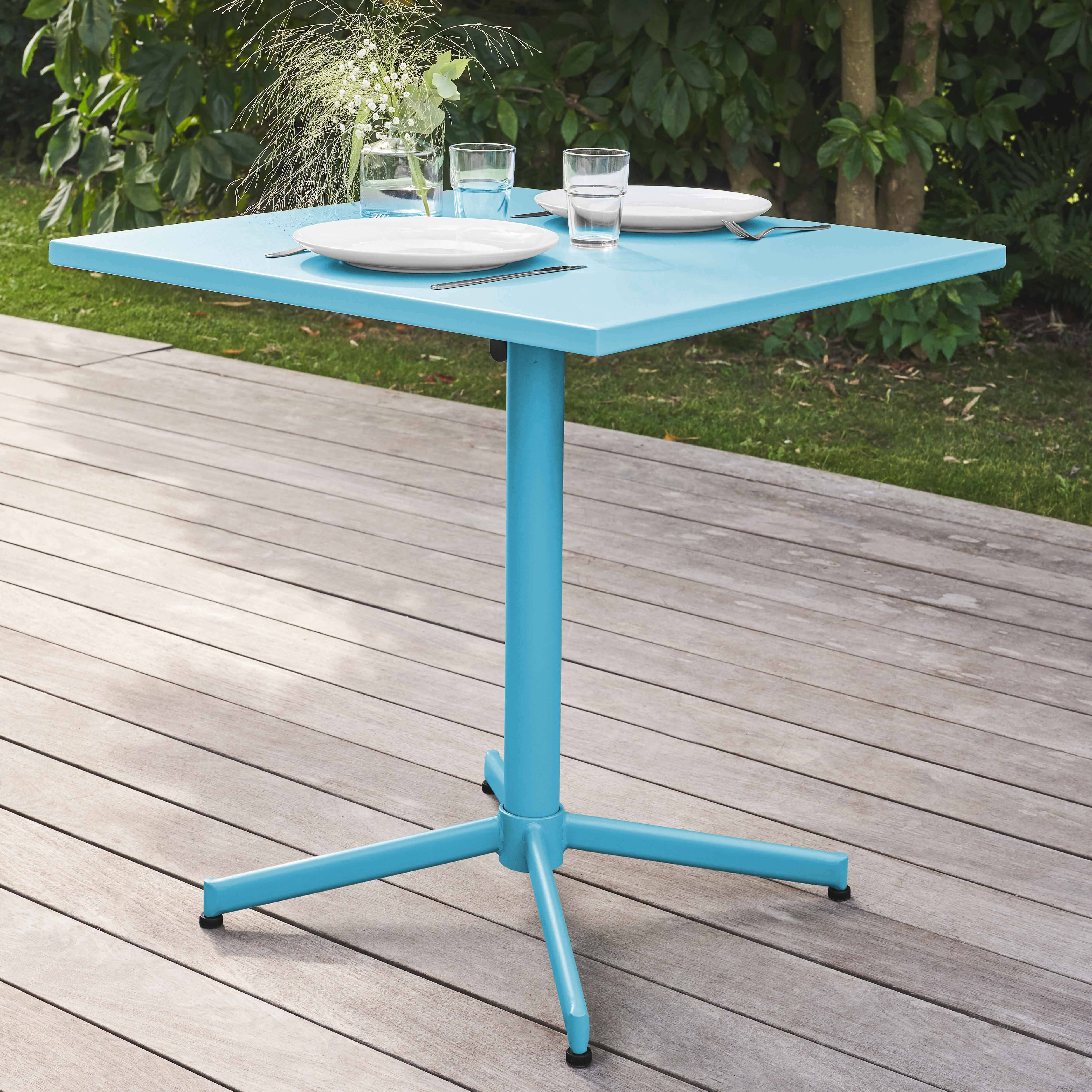 Oviala - Ensemble table de jardin bistrot et 2 fauteuils métal bleu Palavas - Oviala - Imagen 4