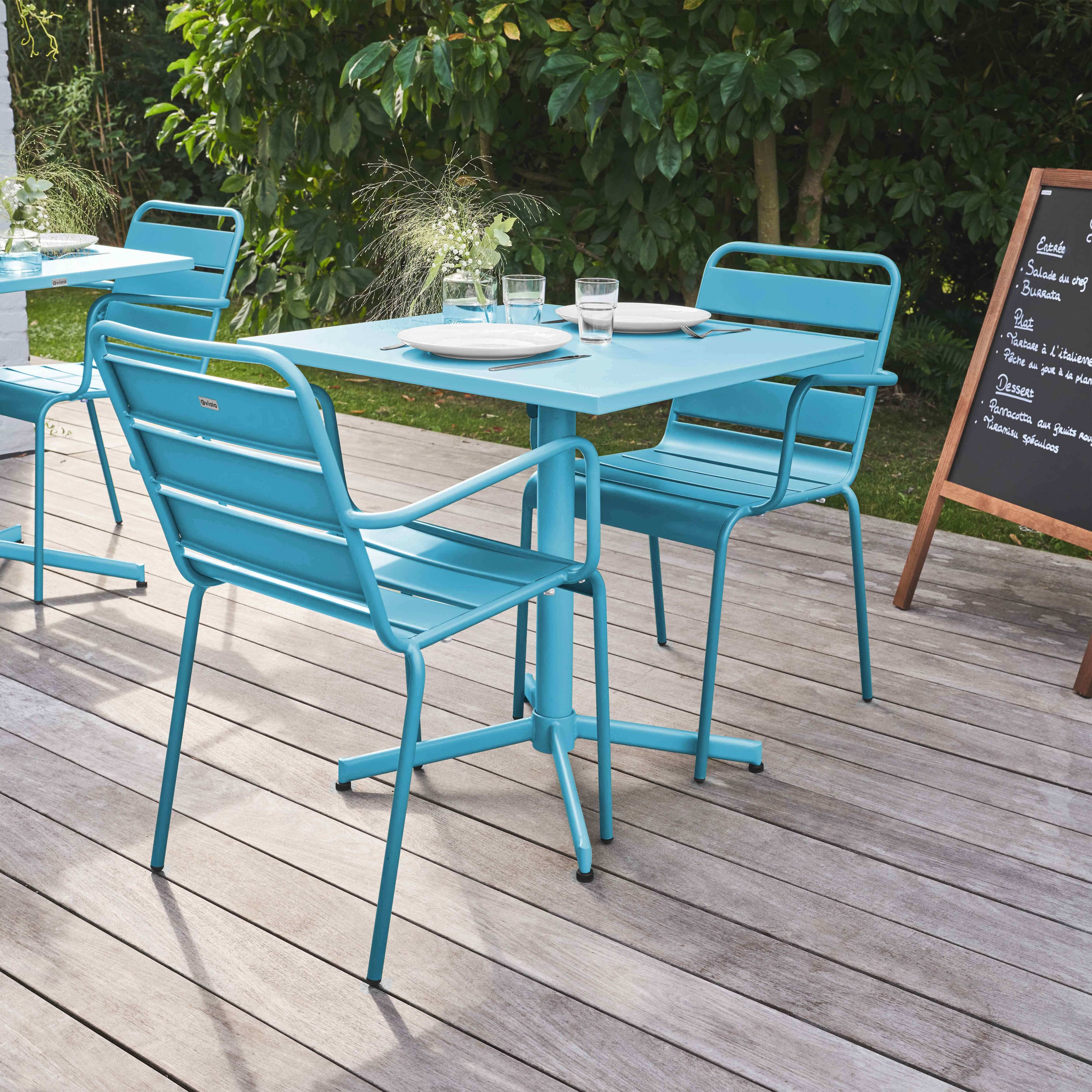 Oviala - Ensemble table de jardin bistrot et 2 fauteuils métal bleu Palavas - Oviala - Imagen 2