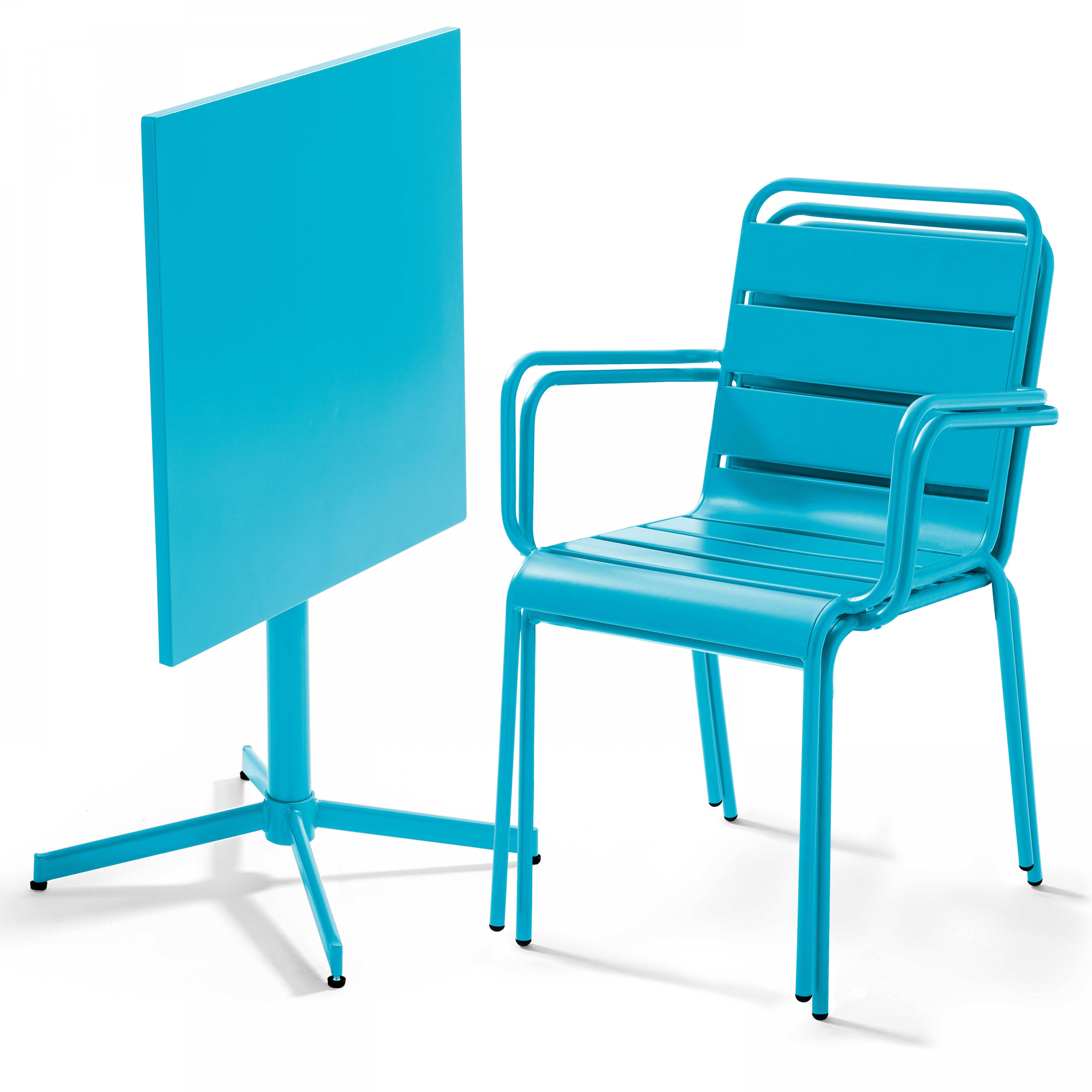 Oviala - Ensemble table de jardin bistrot et 2 fauteuils métal bleu Palavas - Oviala - Imagen 3