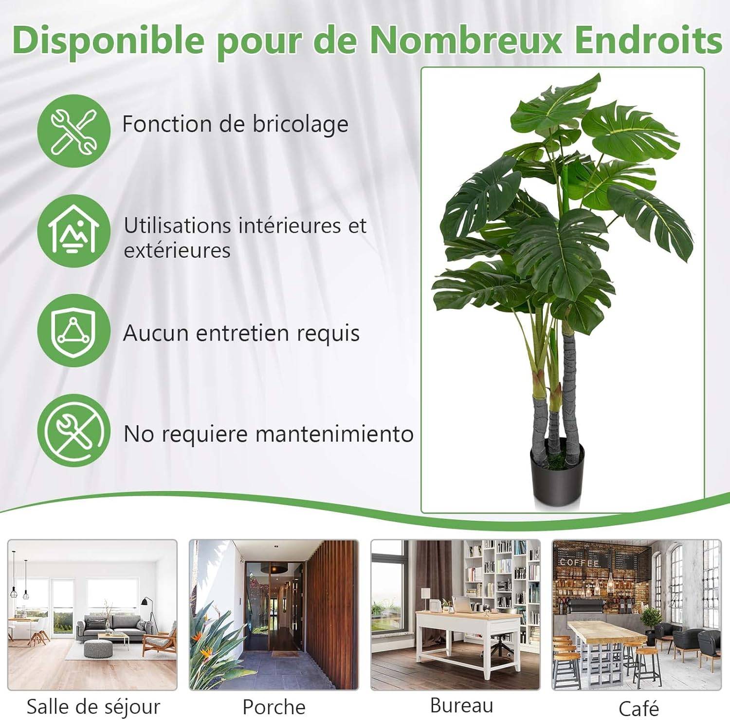 Palmier Artificiel Monstera Deliciosa 120CM avec 20 Feuilles Décoration pour Maison Bureau Terrasse - Image 8