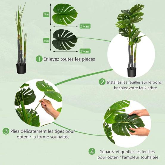 Palmier Artificiel Monstera Deliciosa 120CM avec 20 Feuilles Décoration pour Maison Bureau Terrasse - Image 3