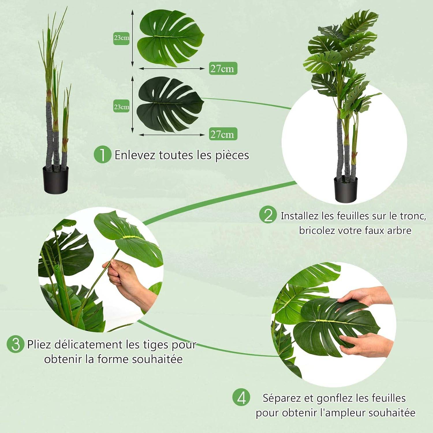 Palmier Artificiel Monstera Deliciosa 120CM avec 20 Feuilles Décoration pour Maison Bureau Terrasse - Image 3
