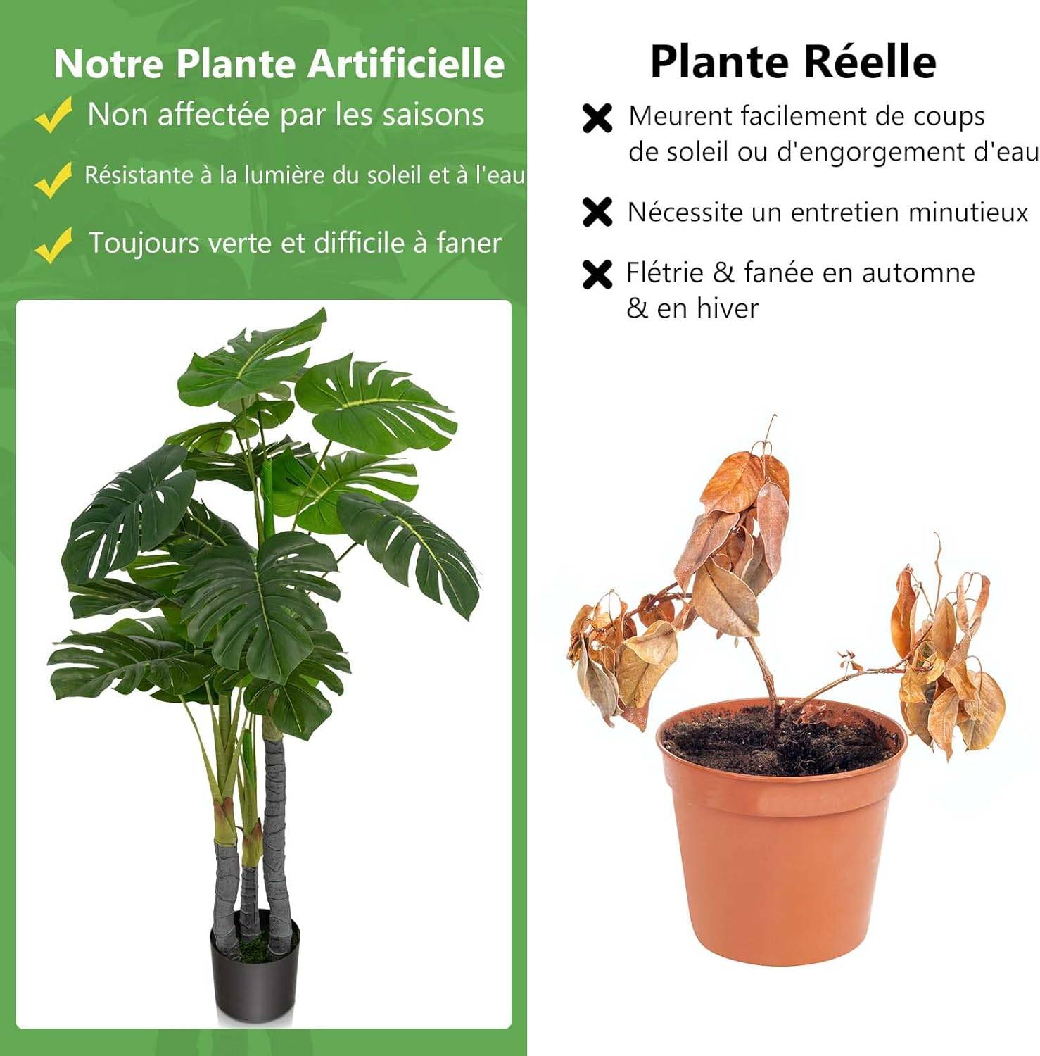 Palmier Artificiel Monstera Deliciosa 120CM avec 20 Feuilles Décoration pour Maison Bureau Terrasse - Image 9