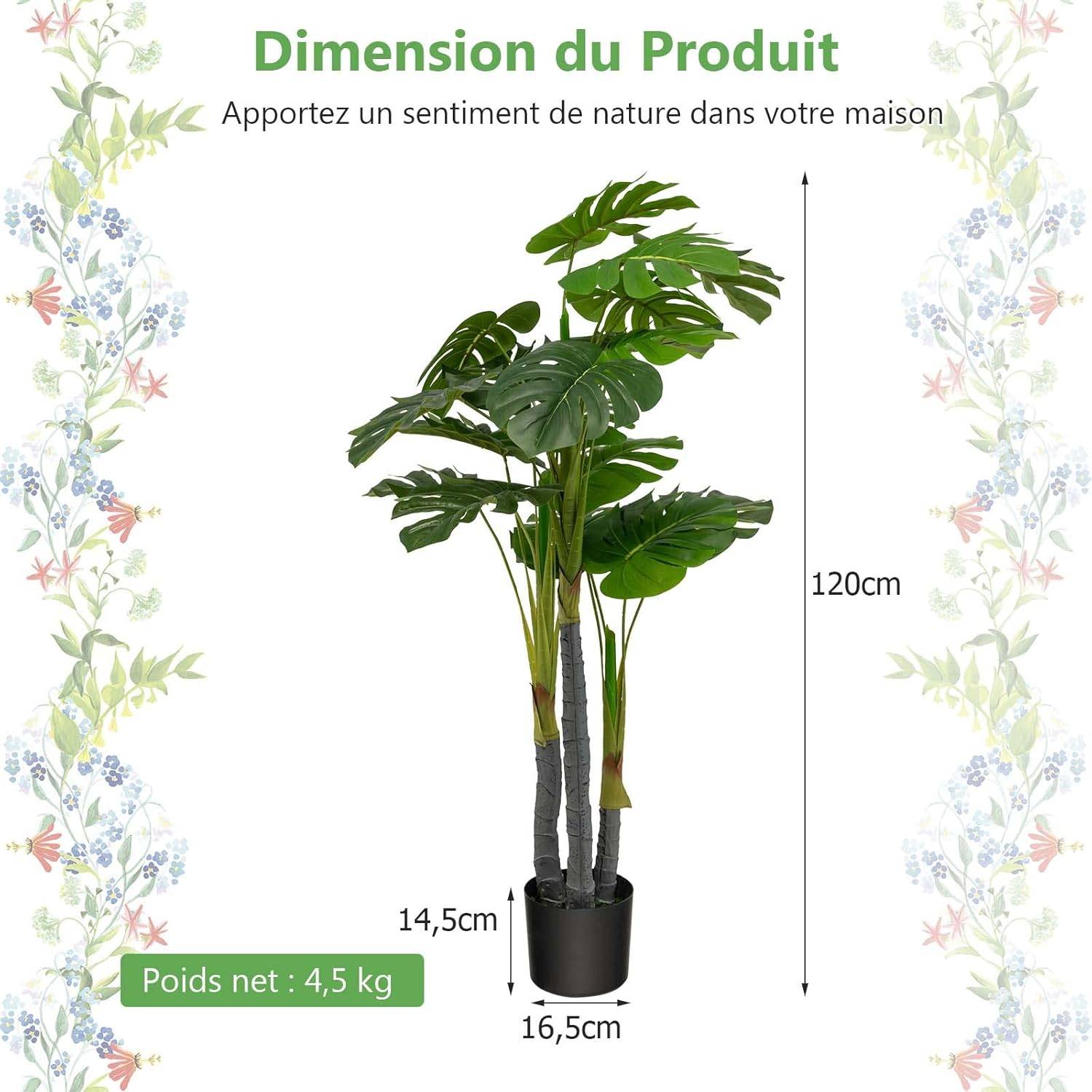 Palmier Artificiel Monstera Deliciosa 120CM avec 20 Feuilles Décoration pour Maison Bureau Terrasse - Image 5