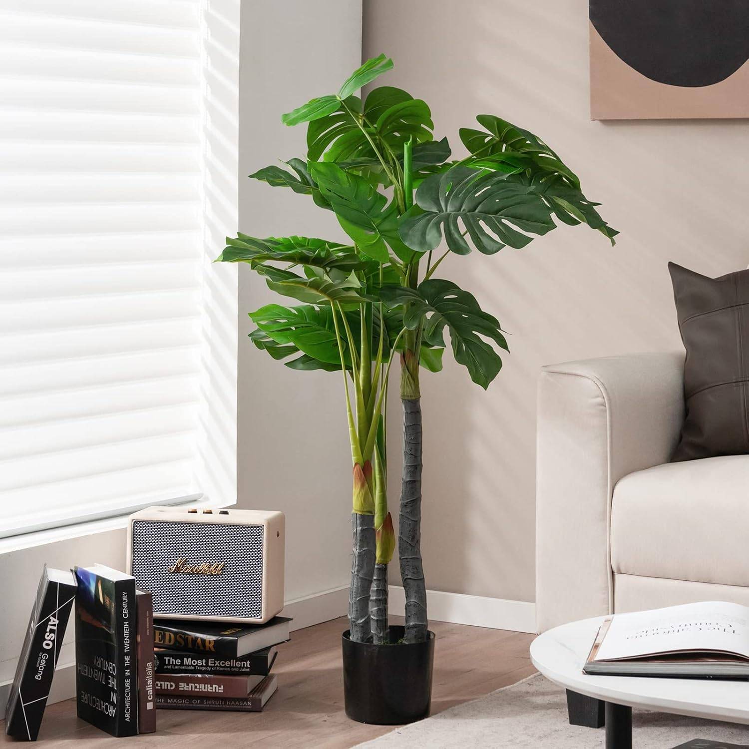 Palmier Artificiel Monstera Deliciosa 120CM avec 20 Feuilles Décoration pour Maison Bureau Terrasse - Image 7