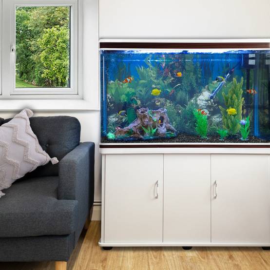 Monstershop - Aquarium Blanc avec Meuble de support Blanc assorti et Gravier Noir - Image 2