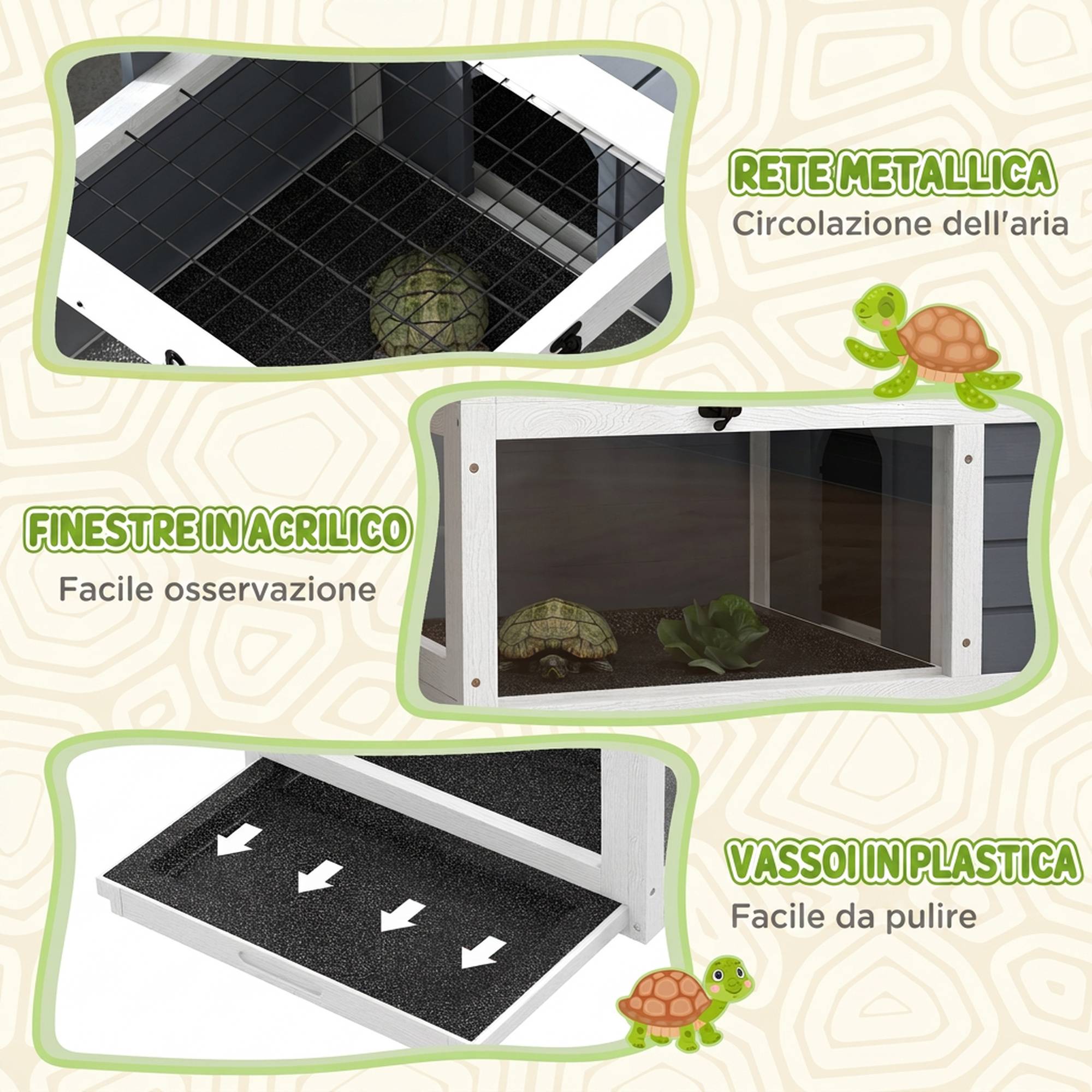 Maison pour tortues terrestres avec 2 couvercles ouvrants et 2 espaces, bois d'épicéa, gris - Image 9