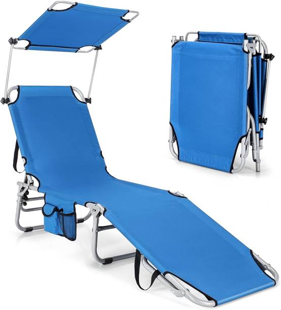 Chaise Longue Pliante Inclinable à 5 Positions avec Auvent Rotatif à 360°,Charge Max 150 kg, Bleu - Image 1
