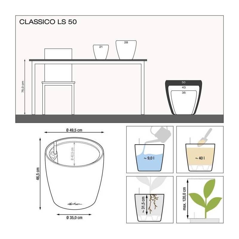 Lechuza - Pot De Fleur Lechuza Classico Premium Ls 50 - Kit Complet, Anthracite Métallisé - Imagen 2