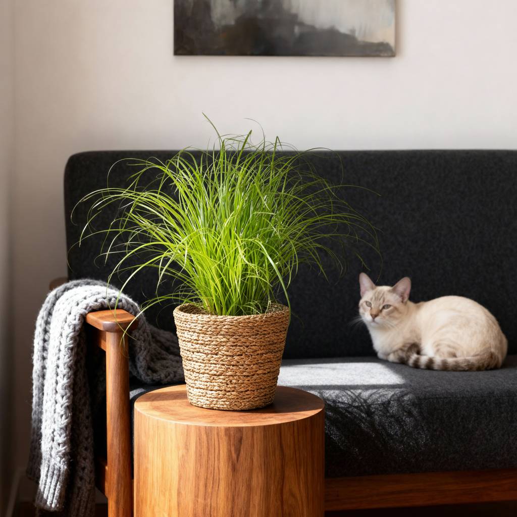 La Green Touch - Cyperus alternifolius Zumula - Papyrus Zumula (herbe à chat) - Panier en jonc de mer inclus - Pot Ø20 cm, H 30 cm - Image 4