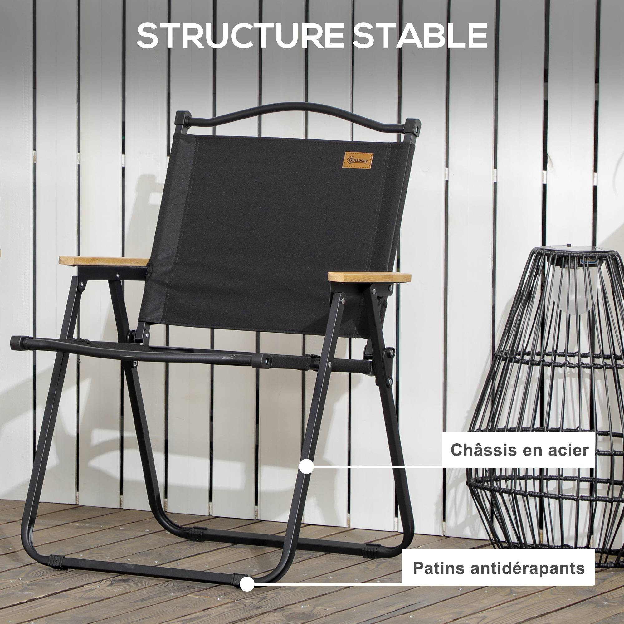 Chaise de camping pliante acier et tissu Oxford noir 54 x 59 x 78 cm - PANGIVO - Image 9