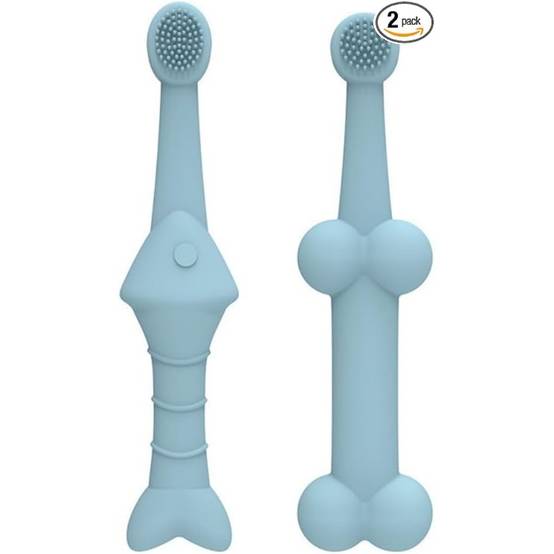 Lot De 2 Brosses À Dents En Silicone Poisson Os Bleu Pour Animaux - Image 1