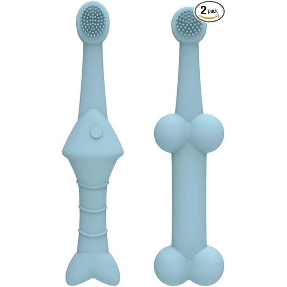 Lot De 2 Brosses À Dents En Silicone Poisson Os Bleu Pour Animaux - Image 1