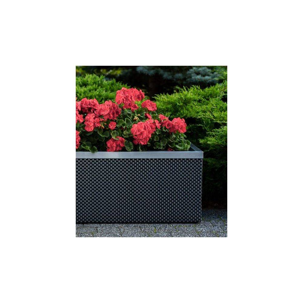 Rattan Art - Jardinière en résine tressée avec réserve d'eau et cadre en aluminium 95 x 39 x 43 cm Gris clair - Imagen 2