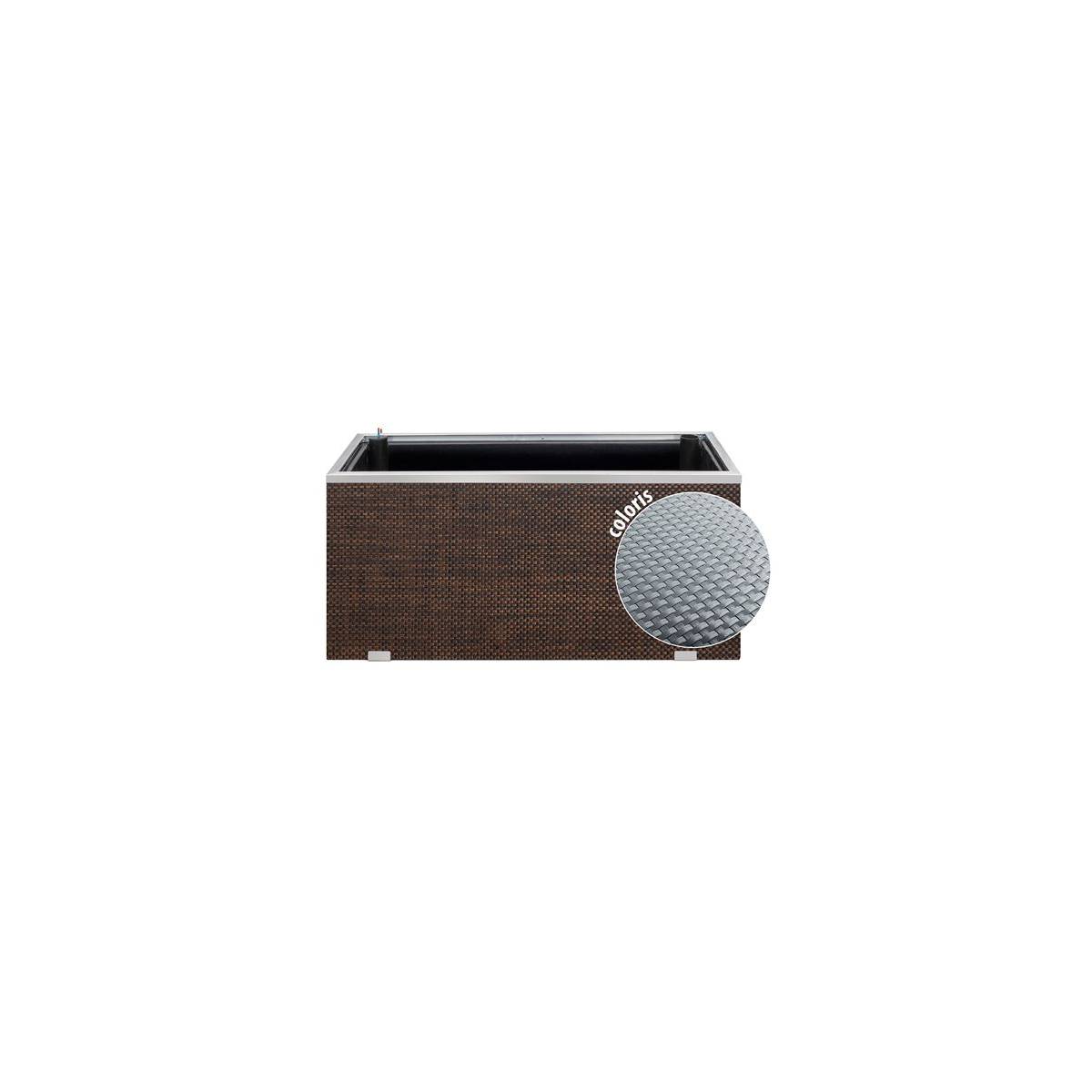 Rattan Art - Jardinière en résine tressée avec réserve d'eau et cadre en aluminium 95 x 39 x 43 cm Gris clair - Imagen 1