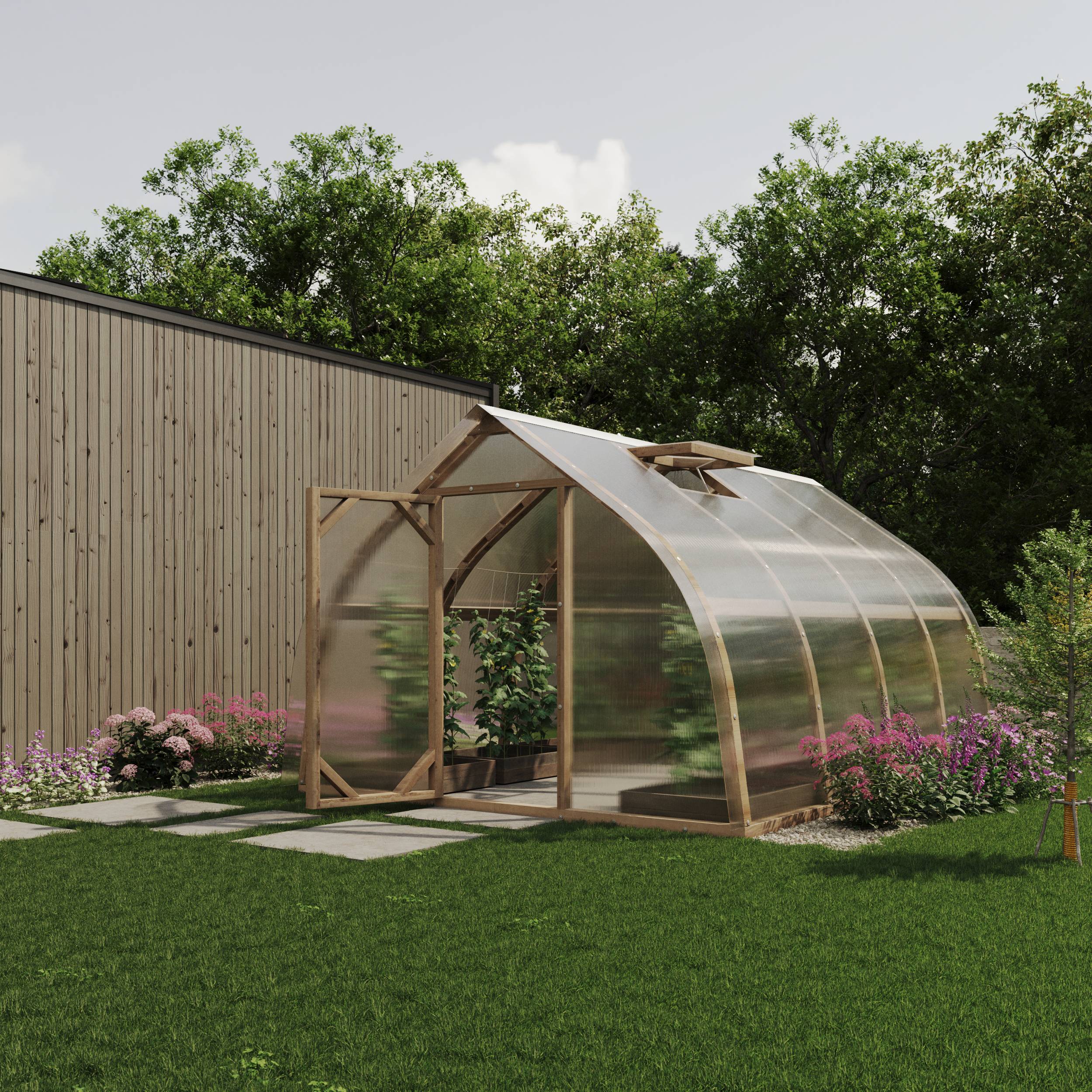 Serre en bois 36m² Norhage Tre 300 - Polycarbonate 16mm - Image 2