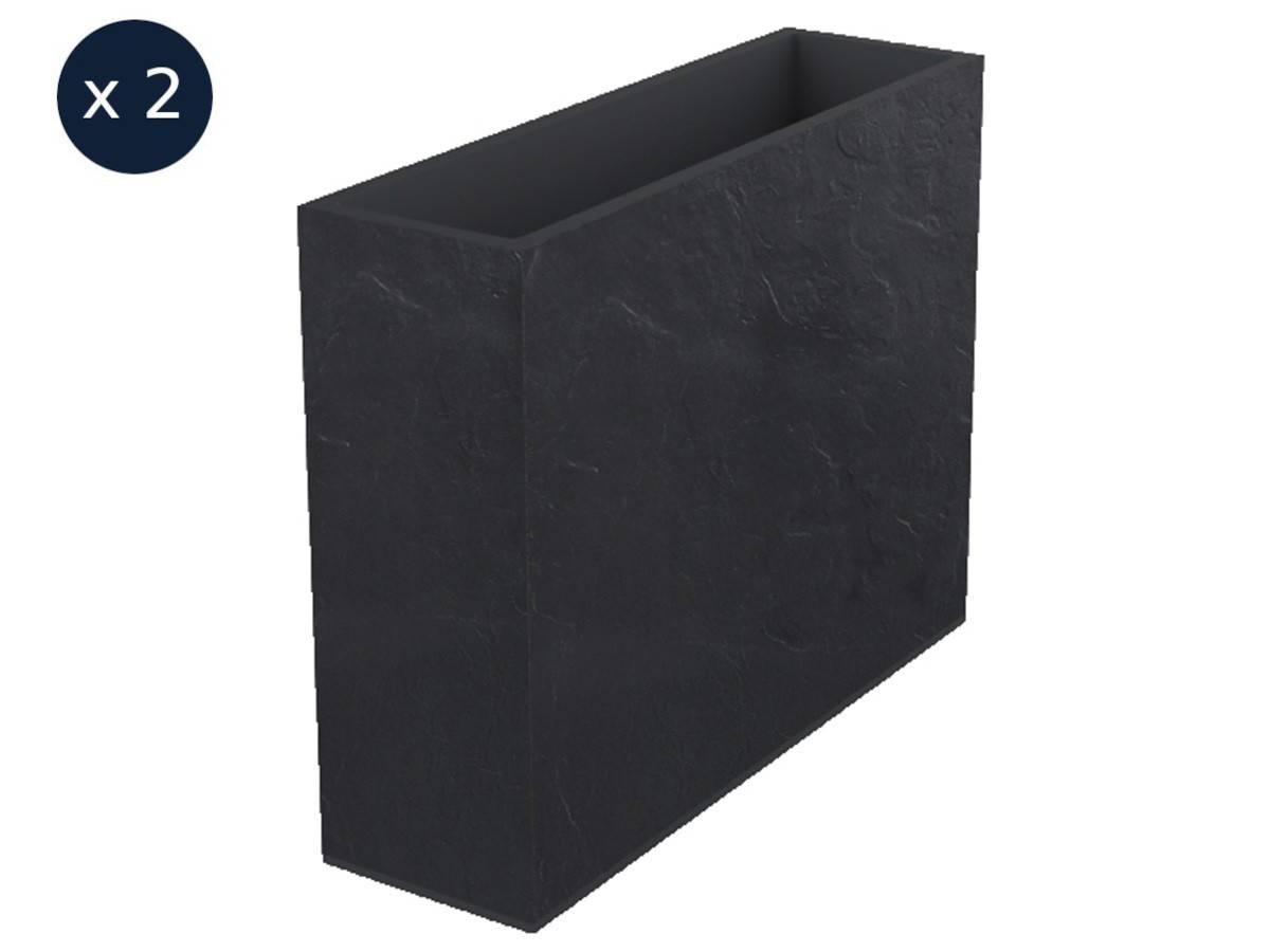 Eda - 2 Jardinières rectangulaire Volcania effet pierre 63 L anthracite - Eda