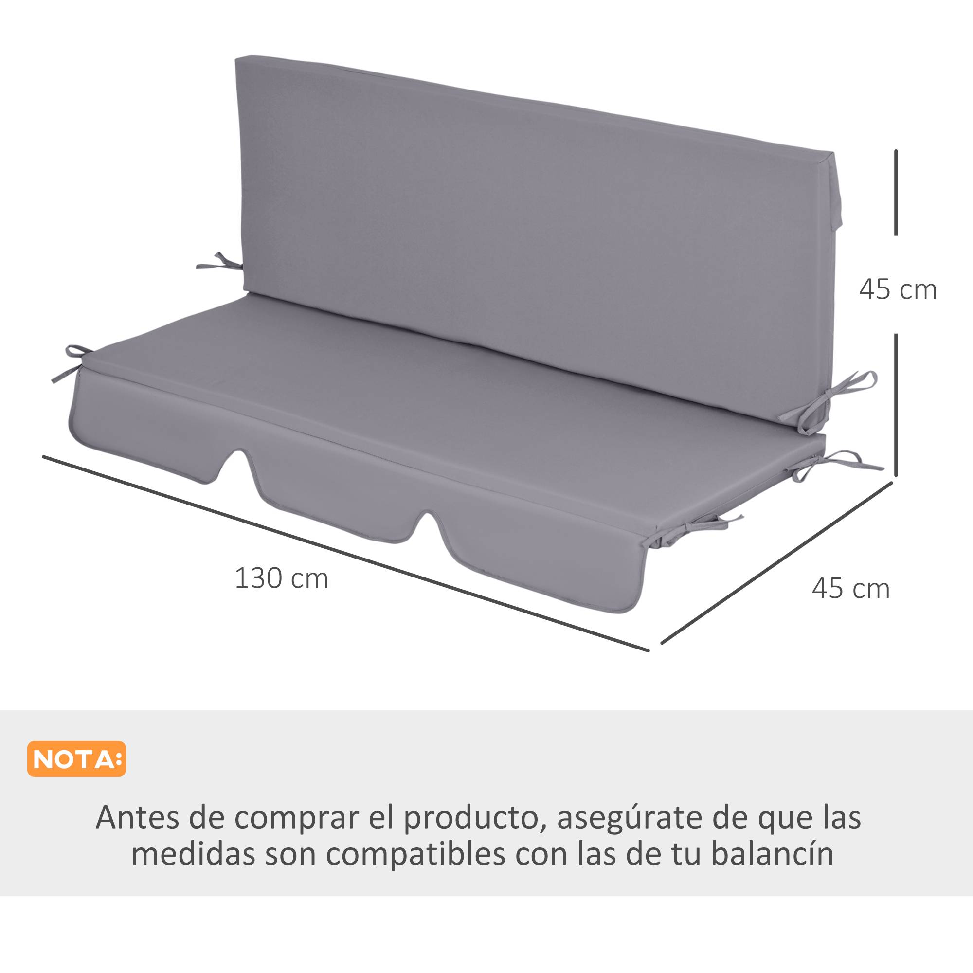 Ensemble de 2 coussins pour fauteuil à bascule (assise et dossier) pour jardin, terrasse et extérieur – 130 x 45 x 5 cm – Gris - Image 5