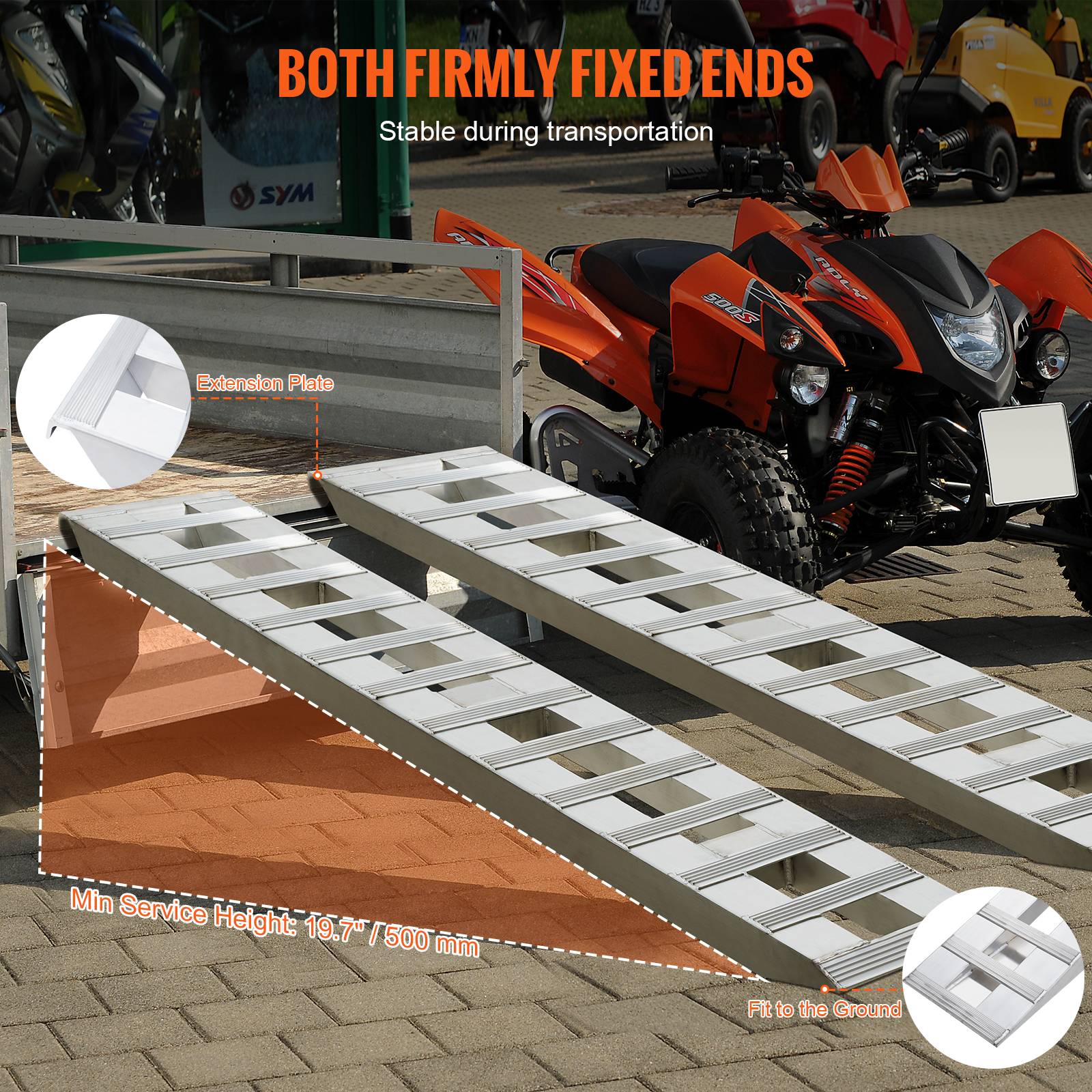 VEVOR Rampes aluminium 183x38cm (2pcs), capacité 6000 lb, pour moto, VTT, tracteur, tondeuse. - Image 5