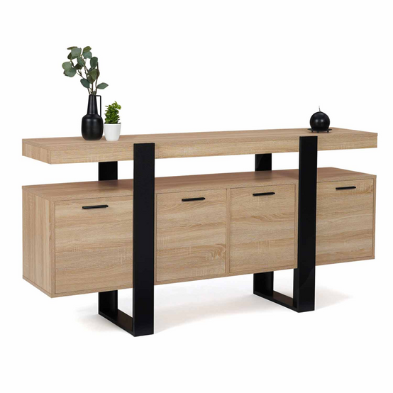 Buffet 160 cm PHOENIX XXL 4 portes bois et noir - Image 2