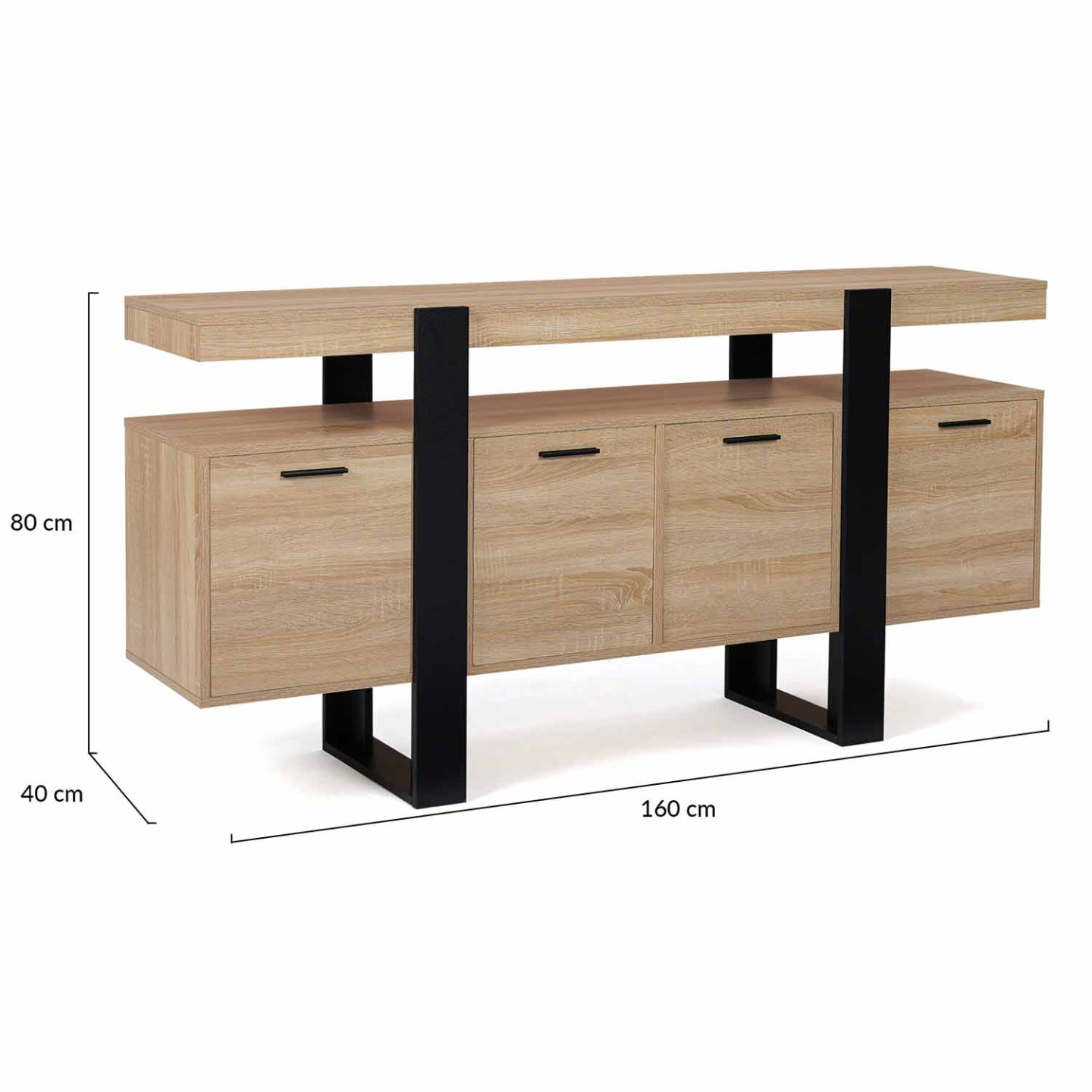 Buffet 160 cm PHOENIX XXL 4 portes bois et noir - Image 5