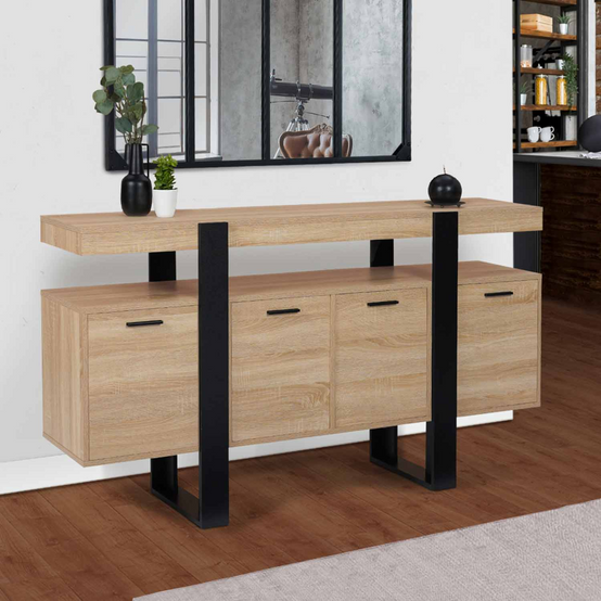Buffet 160 cm PHOENIX XXL 4 portes bois et noir - Image 1