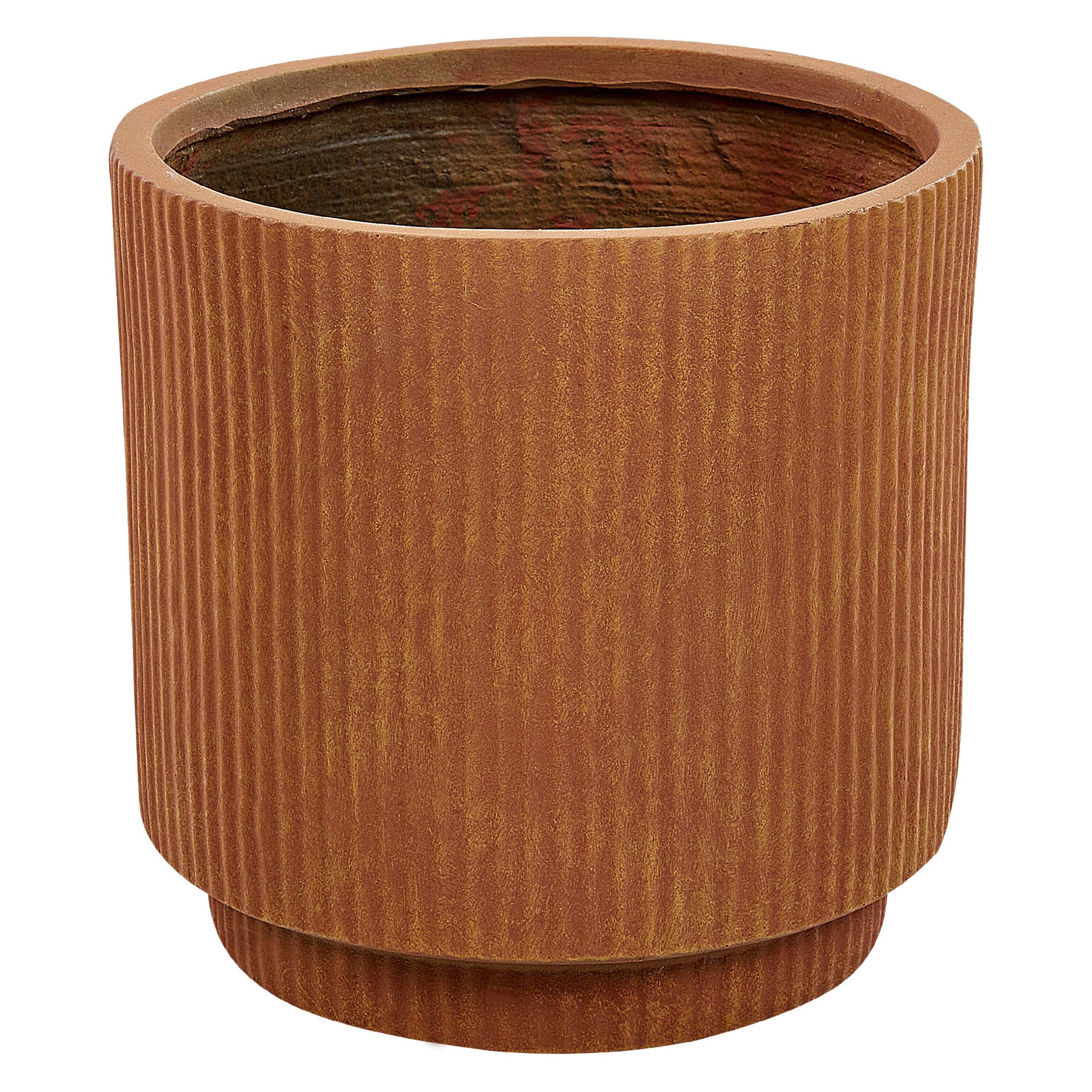 Beliani - Pot de Fleurs Marron Doré en Fibre d'argile à Nervures 30 x 30 x 30 cm avec Trou de drainage Cache-pot Extérieur pour Jardin Patio - Imagen 1