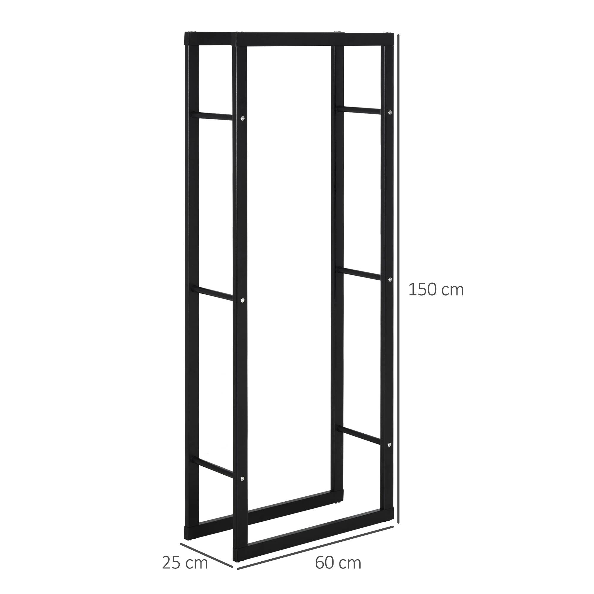 Range bûches Etagère porte bois de cheminée porte-bûches intérieur et extérieur charge max. 100 Kg dim. 60L x 25l x 150H cm métal noir - Image 5