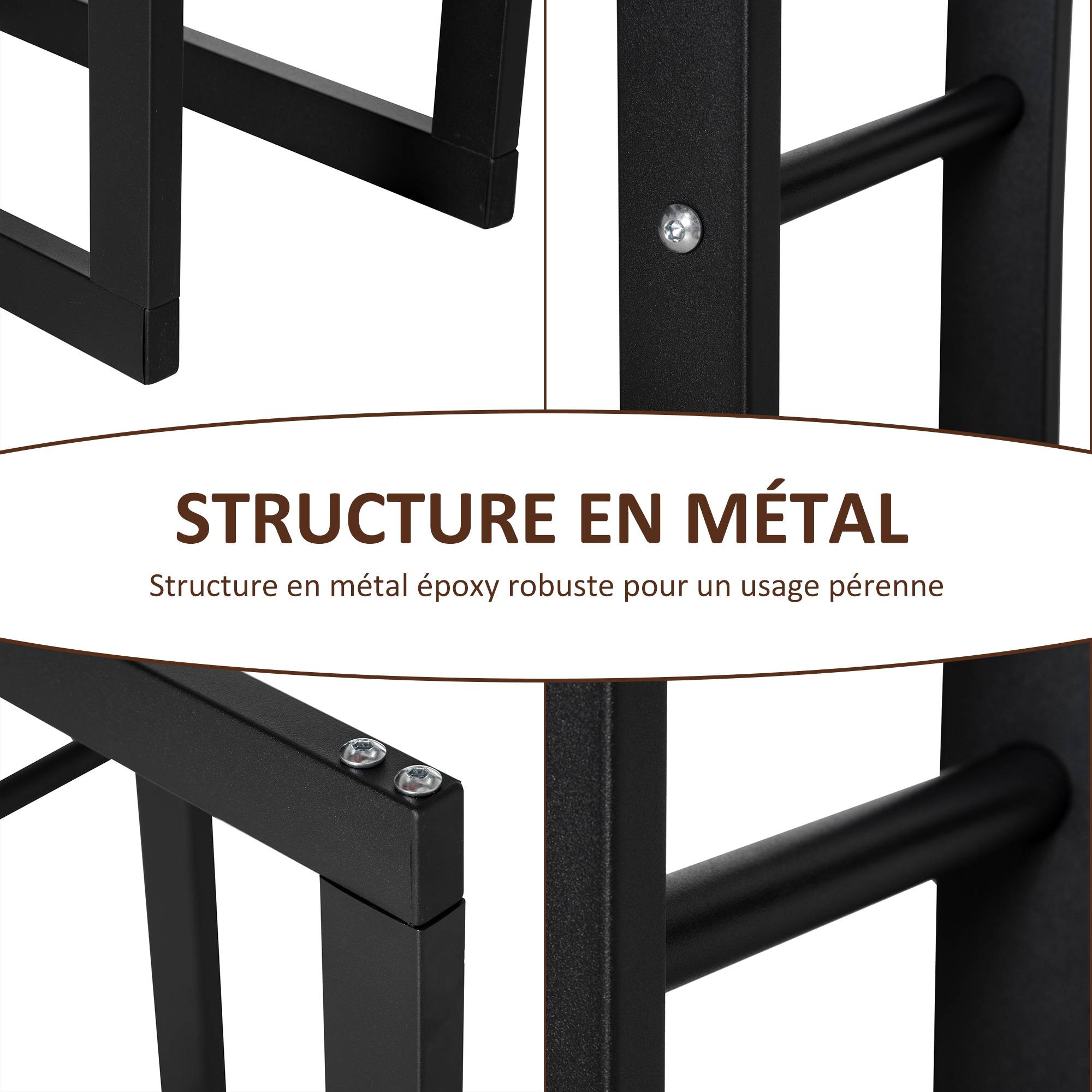 Range bûches Etagère porte bois de cheminée porte-bûches intérieur et extérieur charge max. 100 Kg dim. 60L x 25l x 150H cm métal noir - Image 8