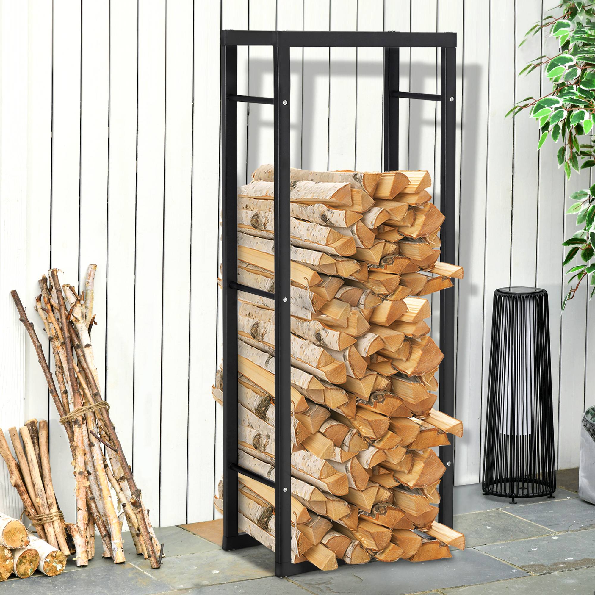 Range bûches Etagère porte bois de cheminée porte-bûches intérieur et extérieur charge max. 100 Kg dim. 60L x 25l x 150H cm métal noir - Image 3