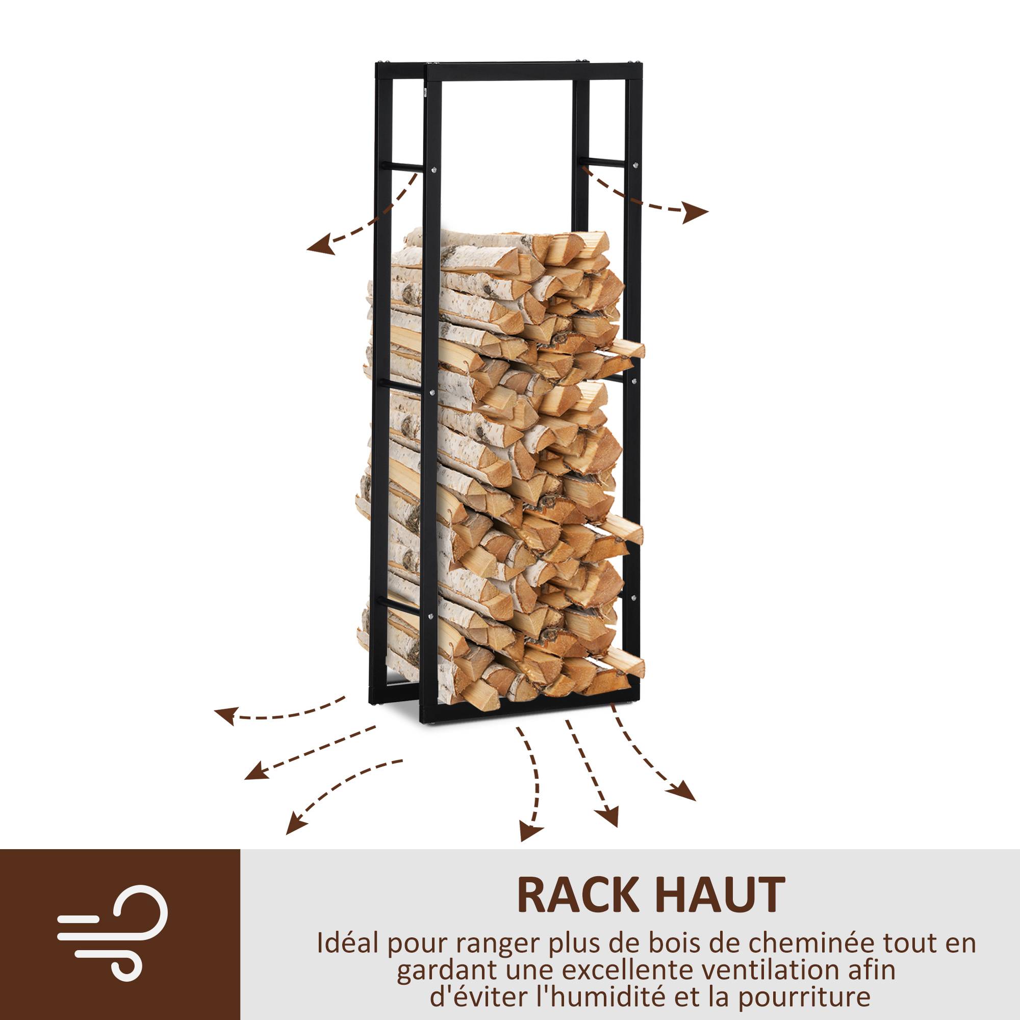 Range bûches Etagère porte bois de cheminée porte-bûches intérieur et extérieur charge max. 100 Kg dim. 60L x 25l x 150H cm métal noir - Image 7