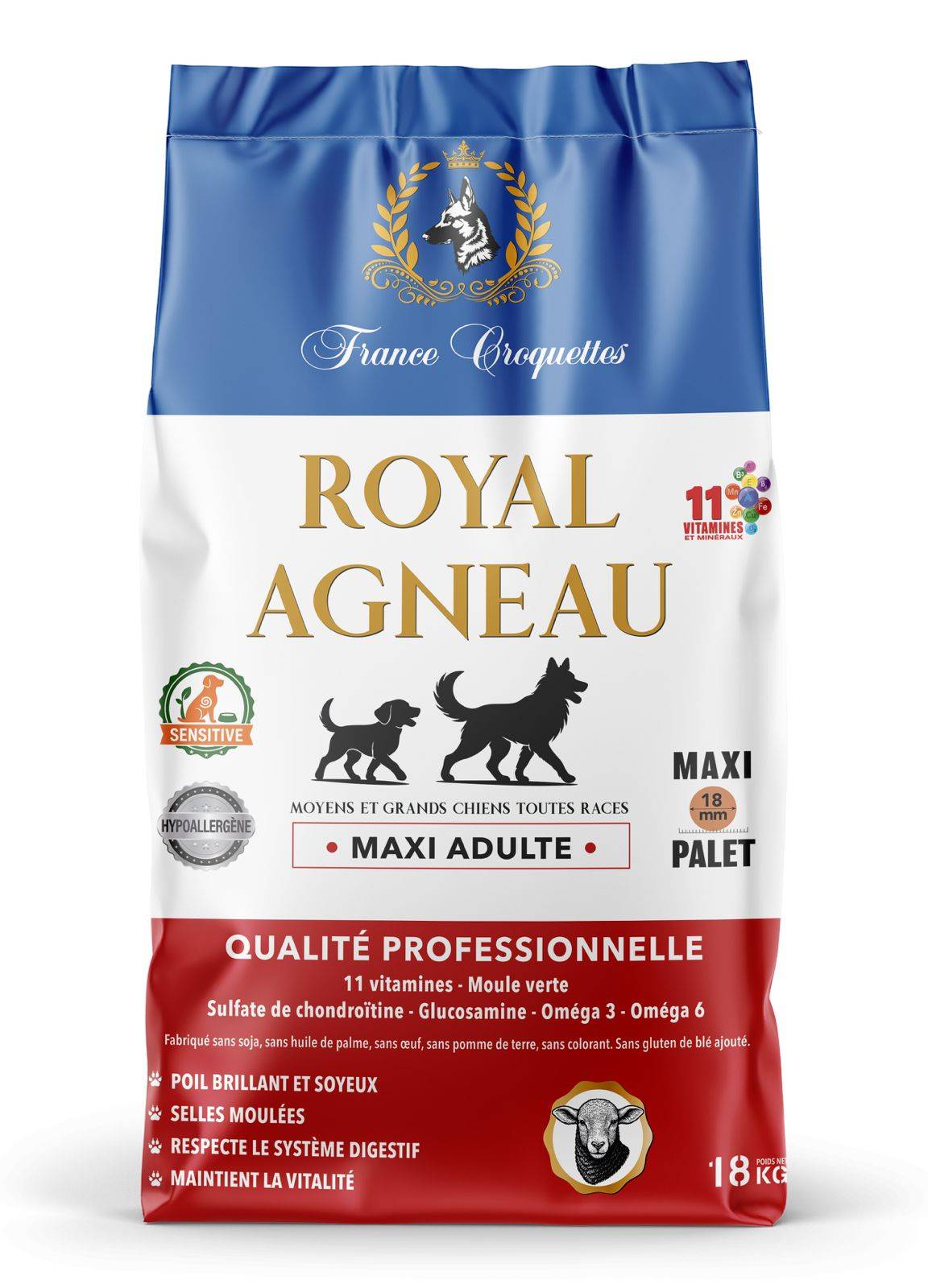 France Croquettes - France Croquettes Croquettes pour chien adulte Royal Agneau Maxi - 18 kg - Image 1