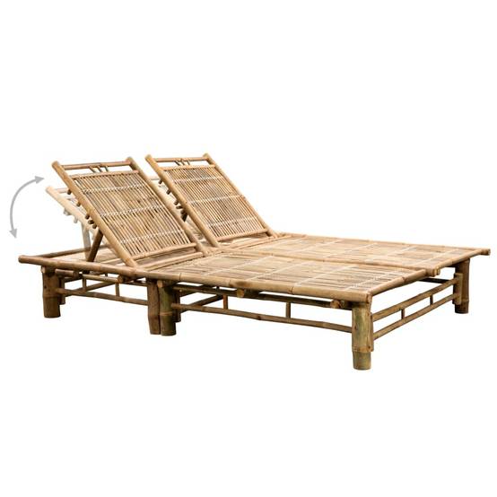 Transat chaise longue bain de soleil lit de jardin terrasse meuble d'extérieur pour 2 personnes avec coussins bambou - Image 3