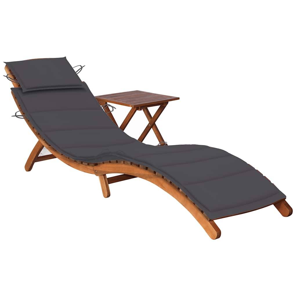 Chaise Longue et Table Jardin Bois Acacia Forme Incurvée Pliable Anthracite - ComfortXL Outdoor Living - Image 1