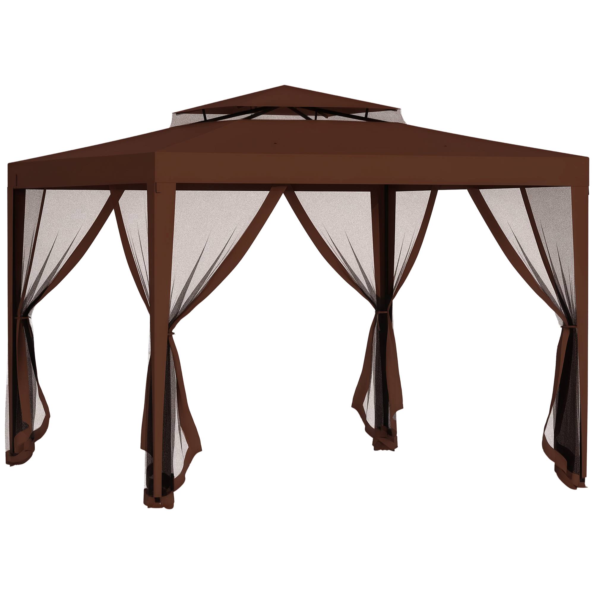 Tonnelle de Jardin 3x3m Acier avec 4 Moustiquaires Double Toit pour Terrasse Marron - ComfortXL Outdoor Living - Image 1